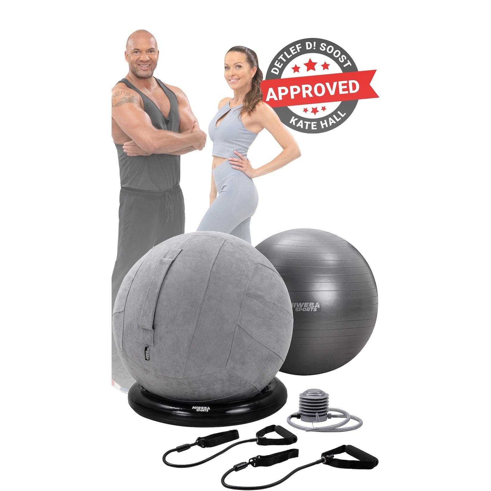 Miweba Sports 4in1-Gymnastikball-Set Sitzball 65 cm Grau