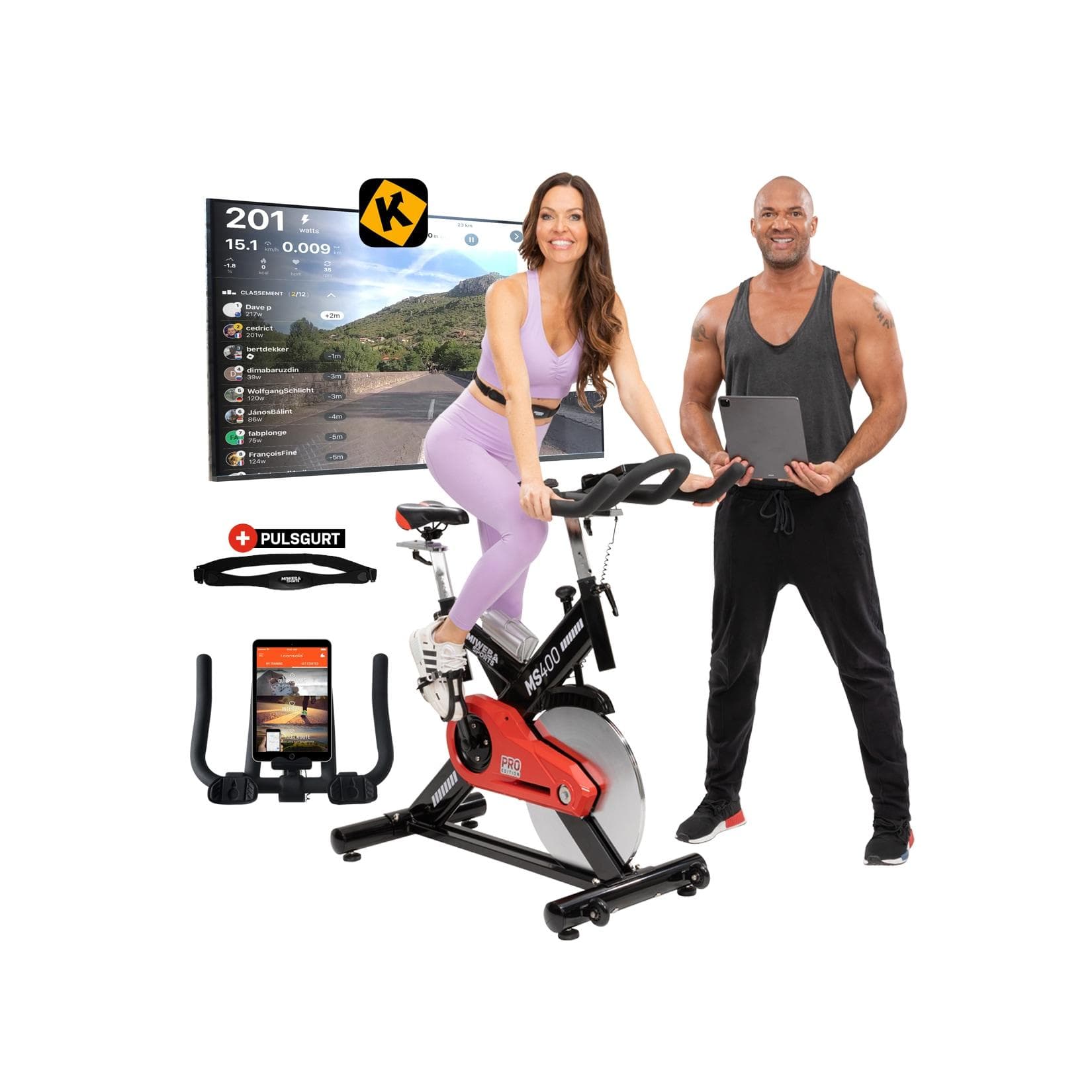 Miweba Sports Profi Indoor Cycle MS400, 22 kg Schwungrad, Schwarz
