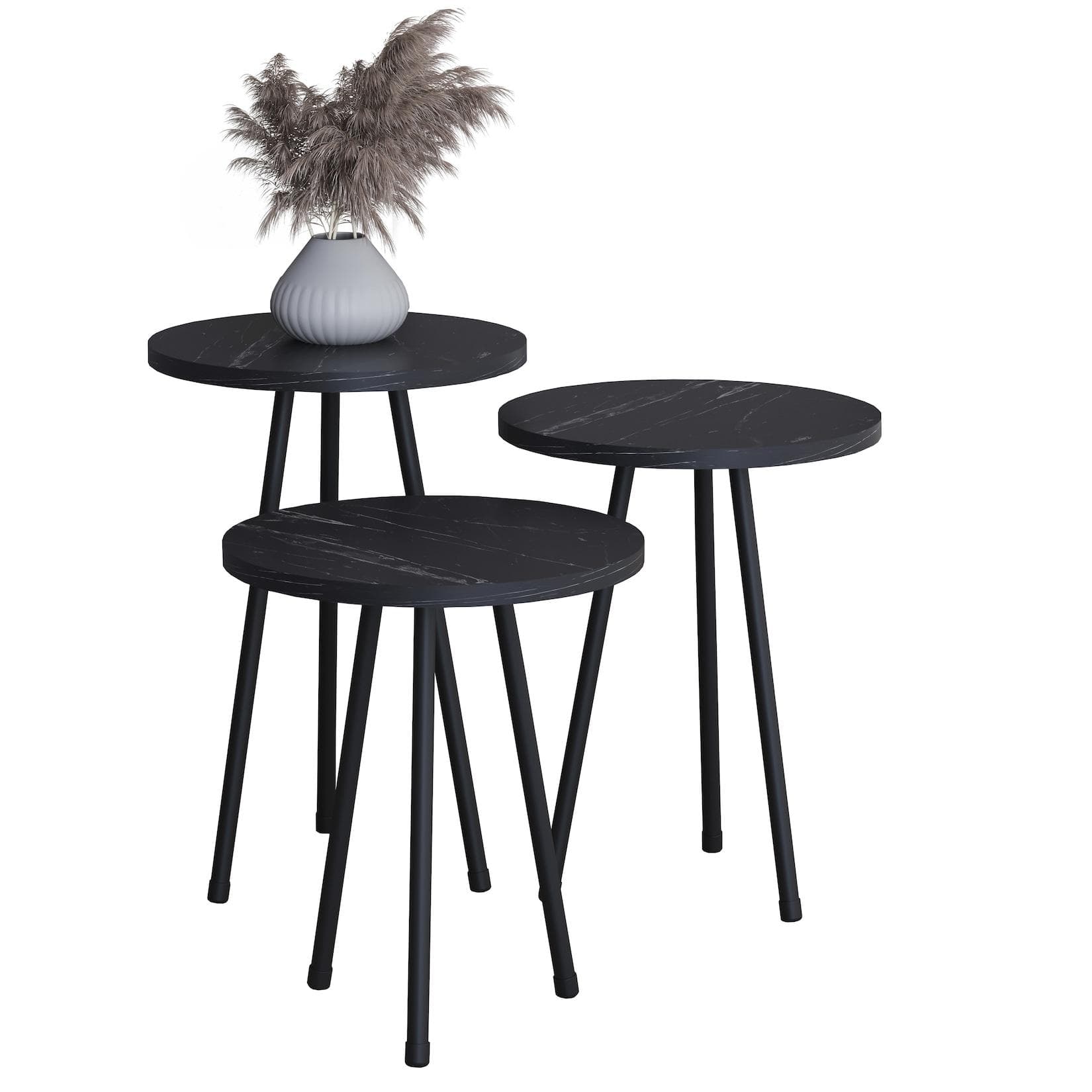 VCM 3-tlg. Beistelltisch Set Schwarz Marmor Optik Skandinavisch