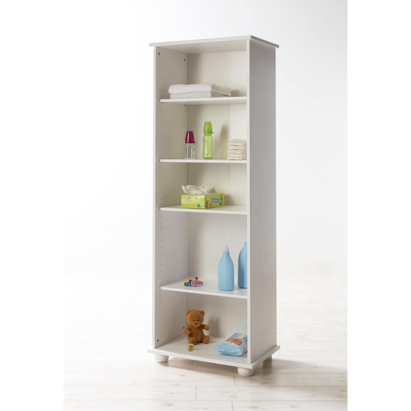TiCAA Standregal Adam Kiefer Weiß - 5 Fächer Massivholz