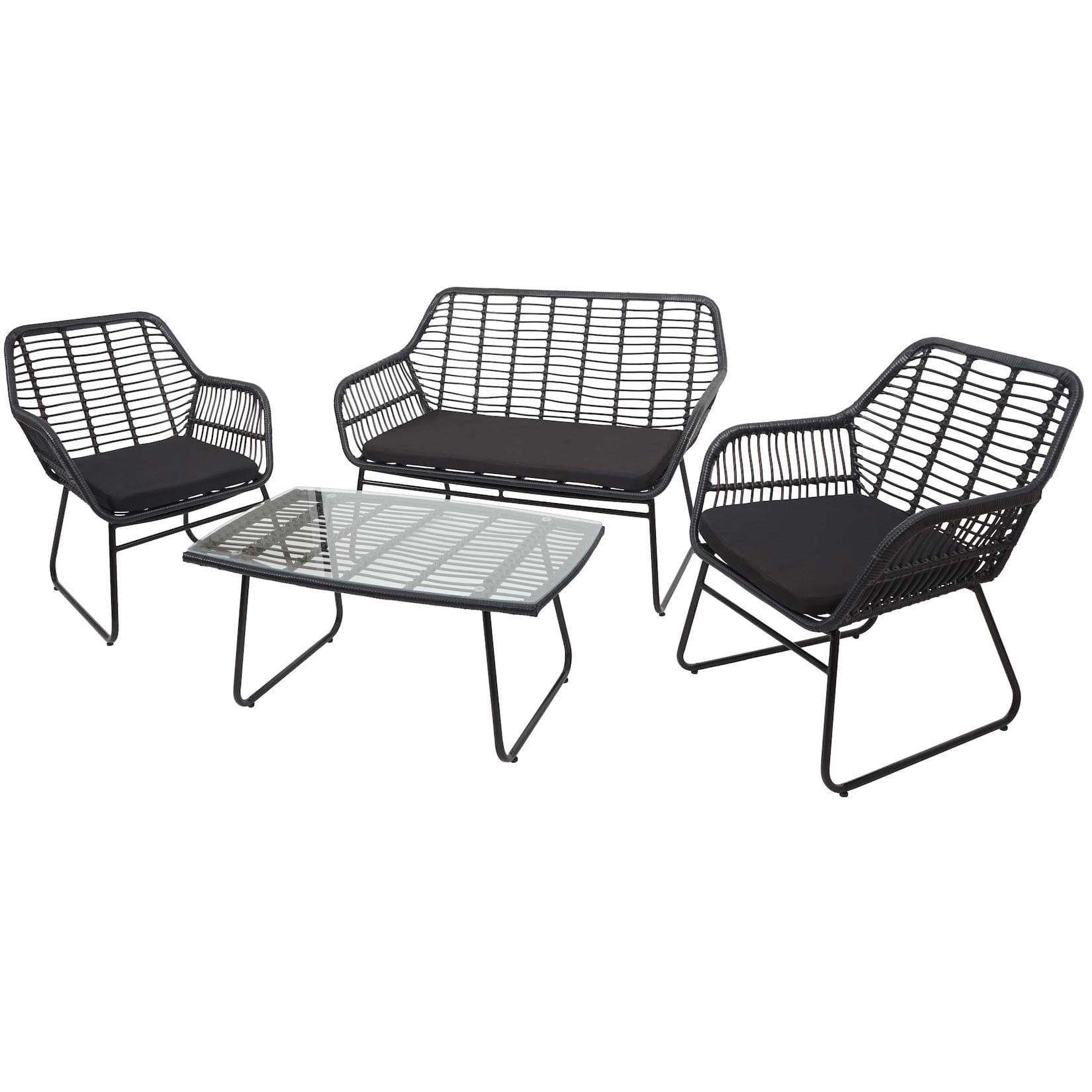 MCW Polyrattan Garnitur MCW-G17a Garten Sofa Set Sitzgruppe Stuhl Seil Anthrazit