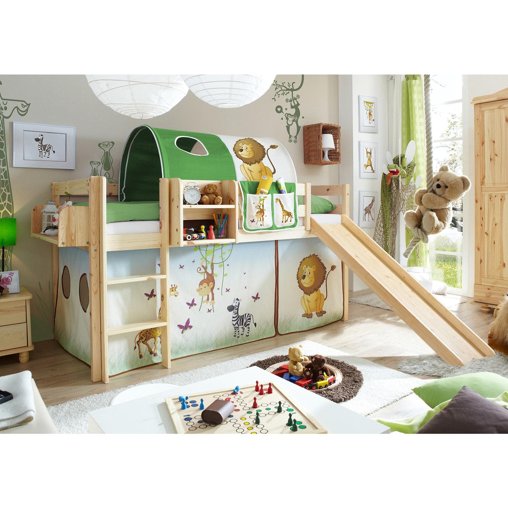 TiCAA Rutschbett Manuel Kiefer Natur - Individualisierbares Kinderbett