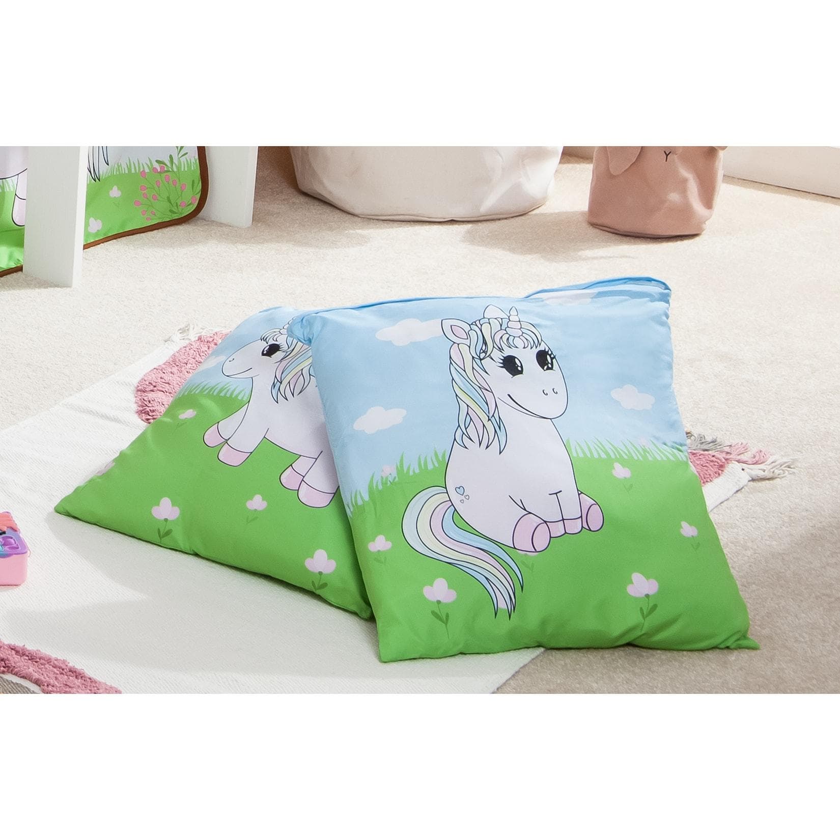 TICAA Einhorn Rainbow Kinder Kissen-Set Blau/Bunt