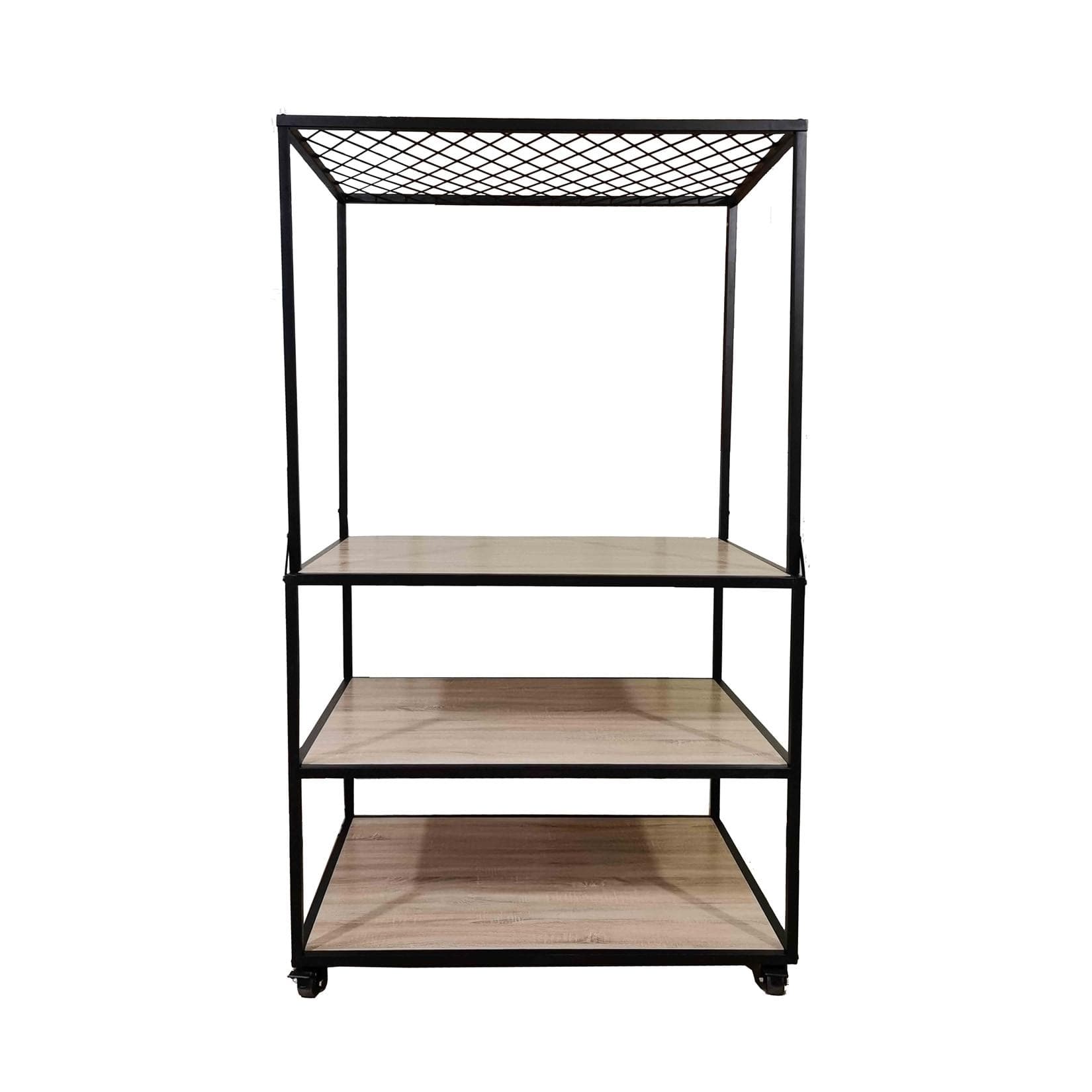 Mobiler Verkaufstisch aus Metall | Präsentationsregal mit Rollen