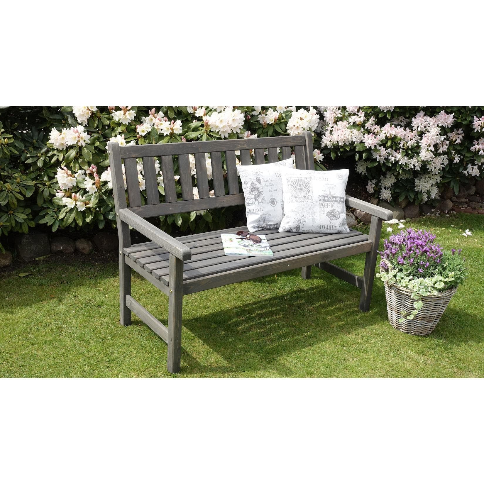 Promadino Gartenbank Johanna 2-Sitzer Grau Kiefernholz