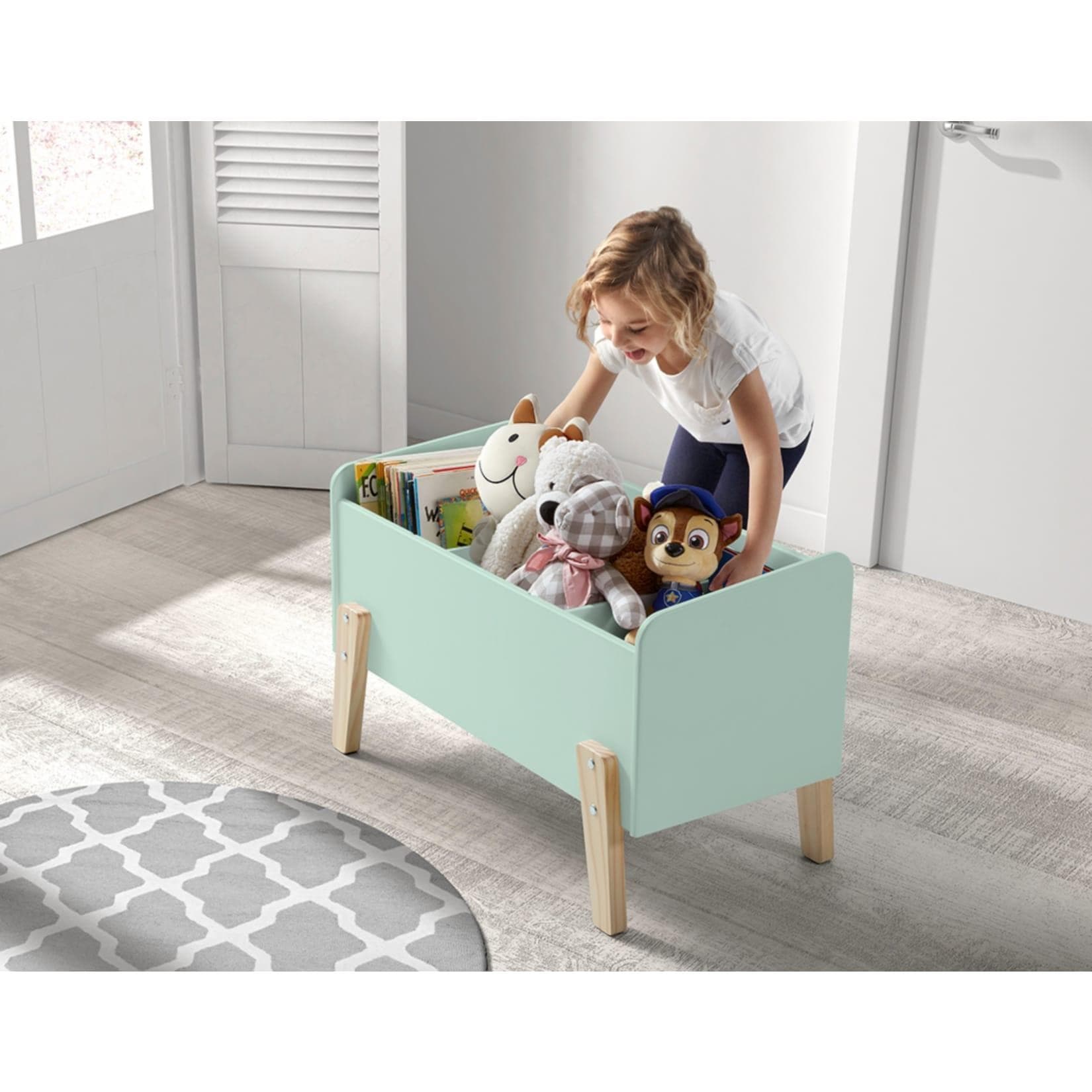 Vipack Spielzeugtruhe Kiddy Minzgrün - Holzspielzeugkiste mit Skandinavischem Design