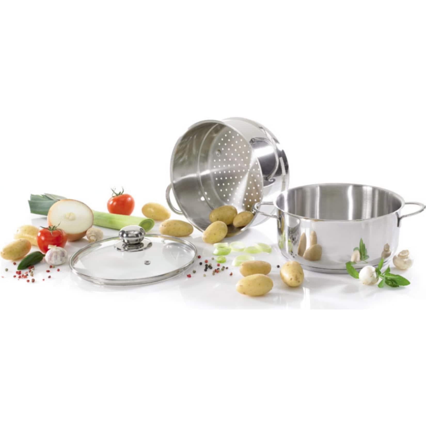 SONSTIGE Kartoffeldämpfer 16 cm Edelstahl rostfrei mit Kaltmetallgriffen