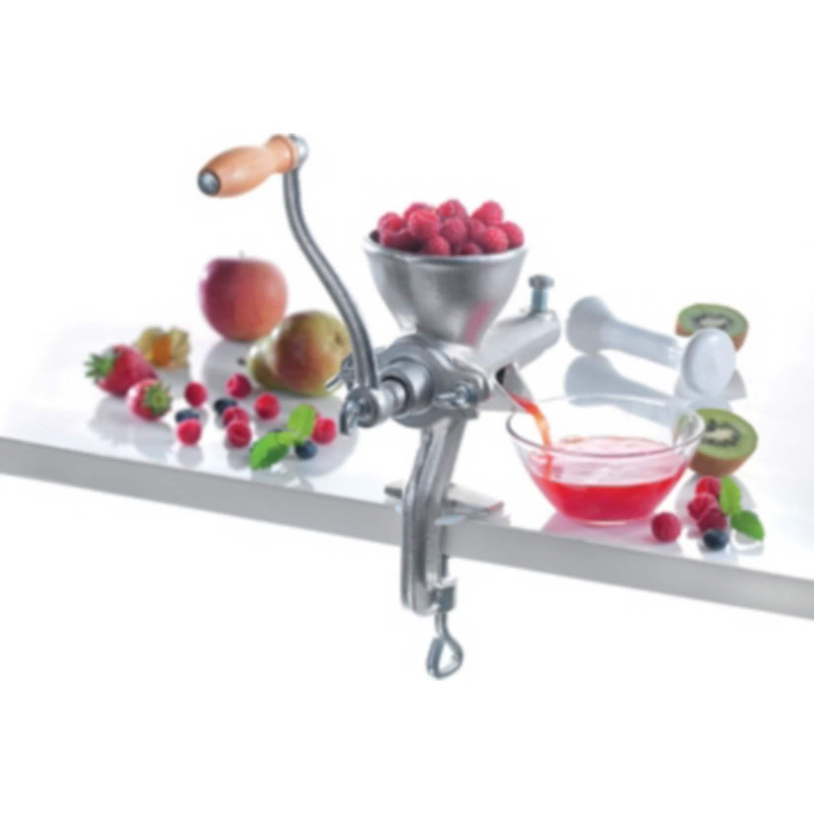 Beeren-Fruchtpresse Grauguss mit Kunststoffstampfer