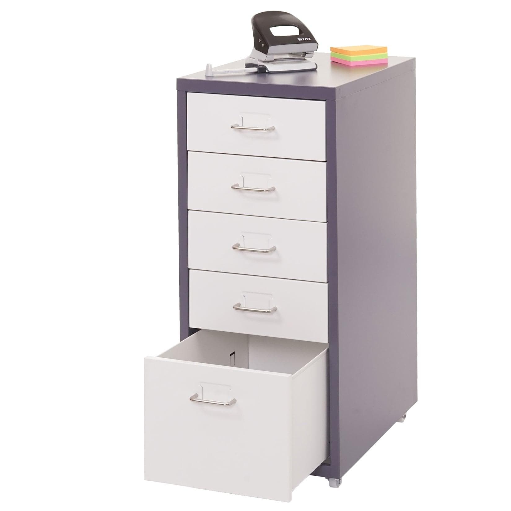 MCW Rollcontainer Preston T851 Stahlschrank 5 Schubladen Grau/Weiß