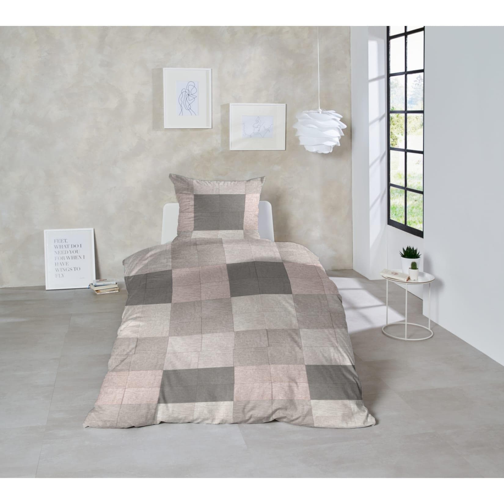 Primera Edelflanell Bettwäsche Glencheck Grau/Rosa Flanell