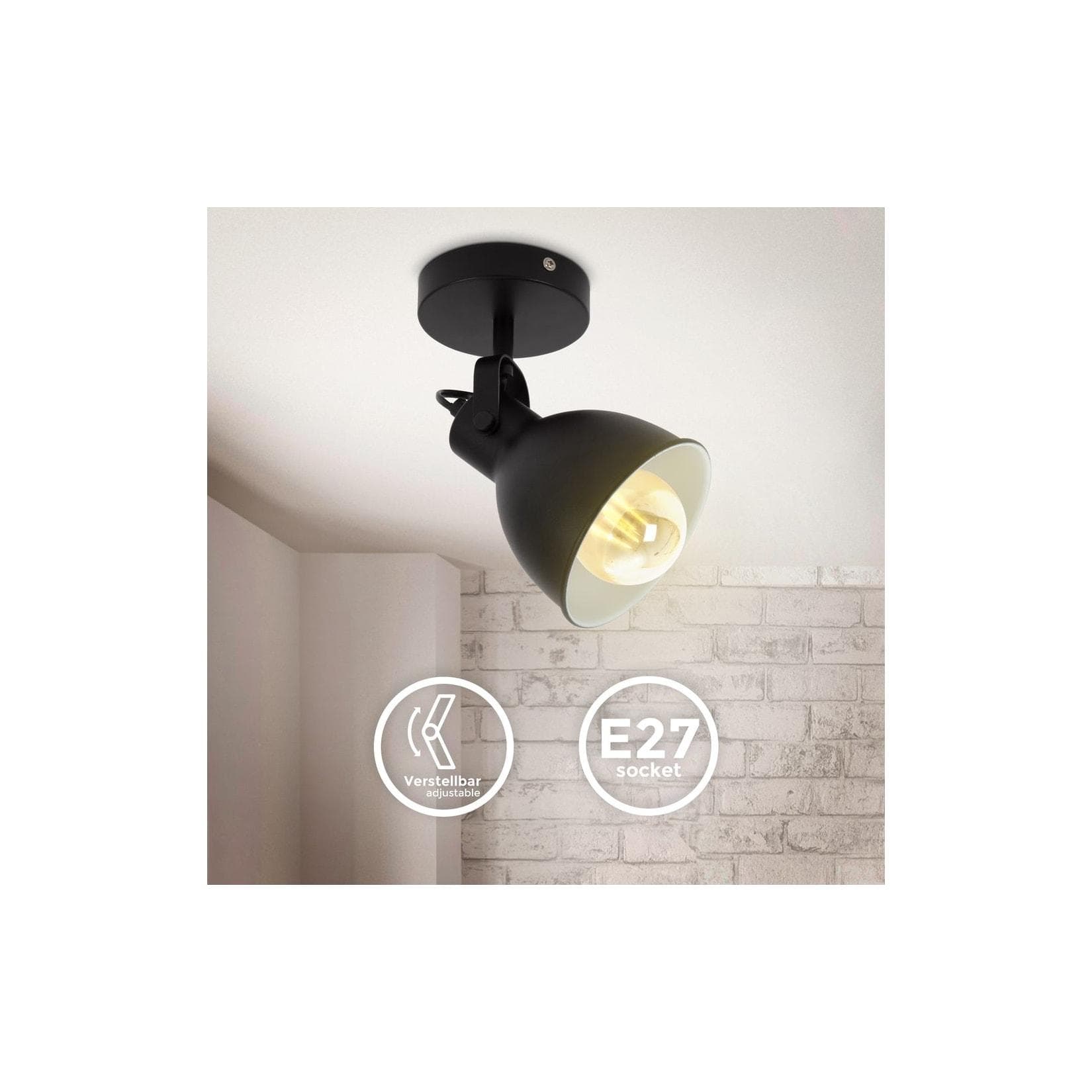 B.K.Licht LED Retro Wandleuchte - Schwenkbar, Industrial Design, Schwarz-Weiß
