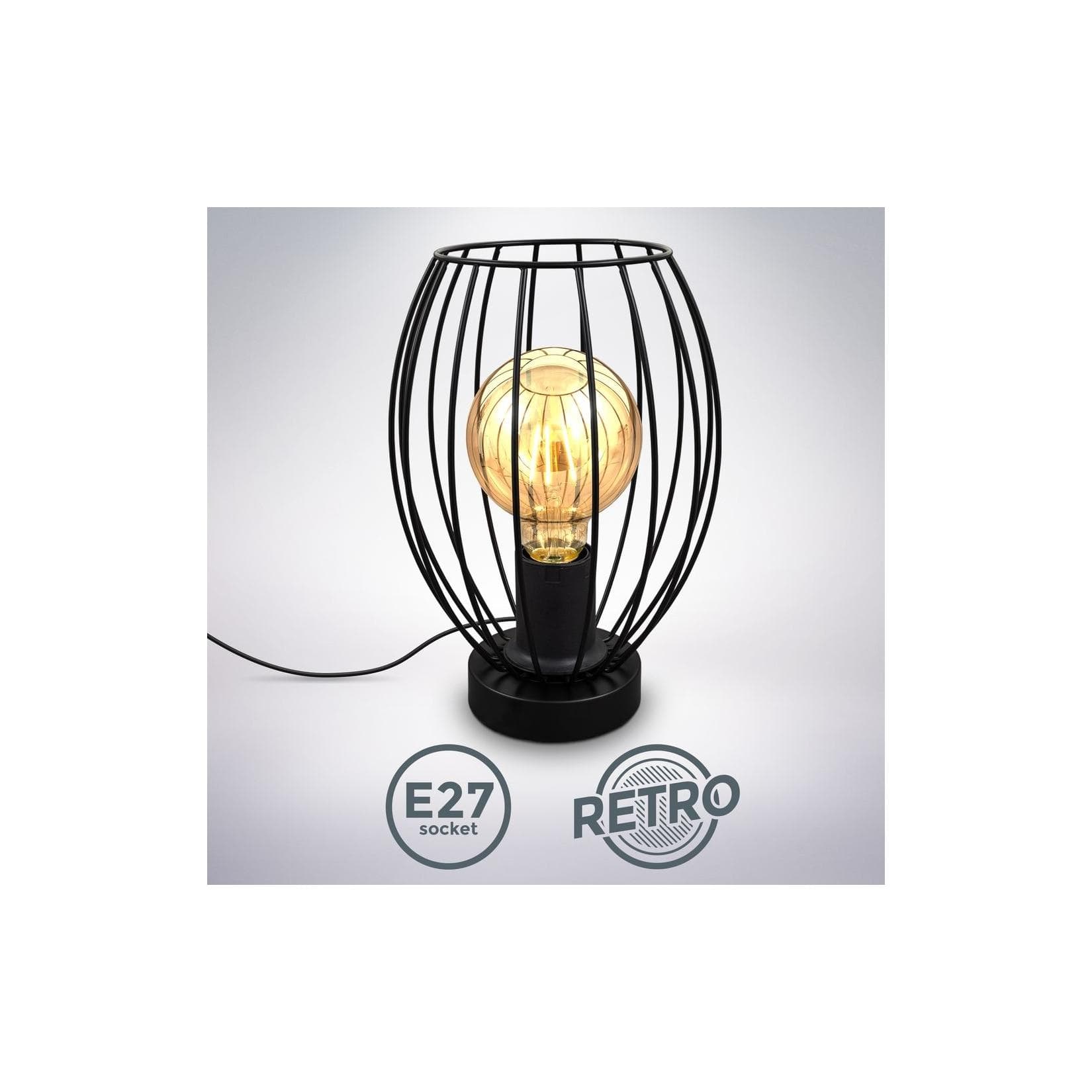 B.K.Licht Draht-Tischleuchte Schwarz E27 Vintage