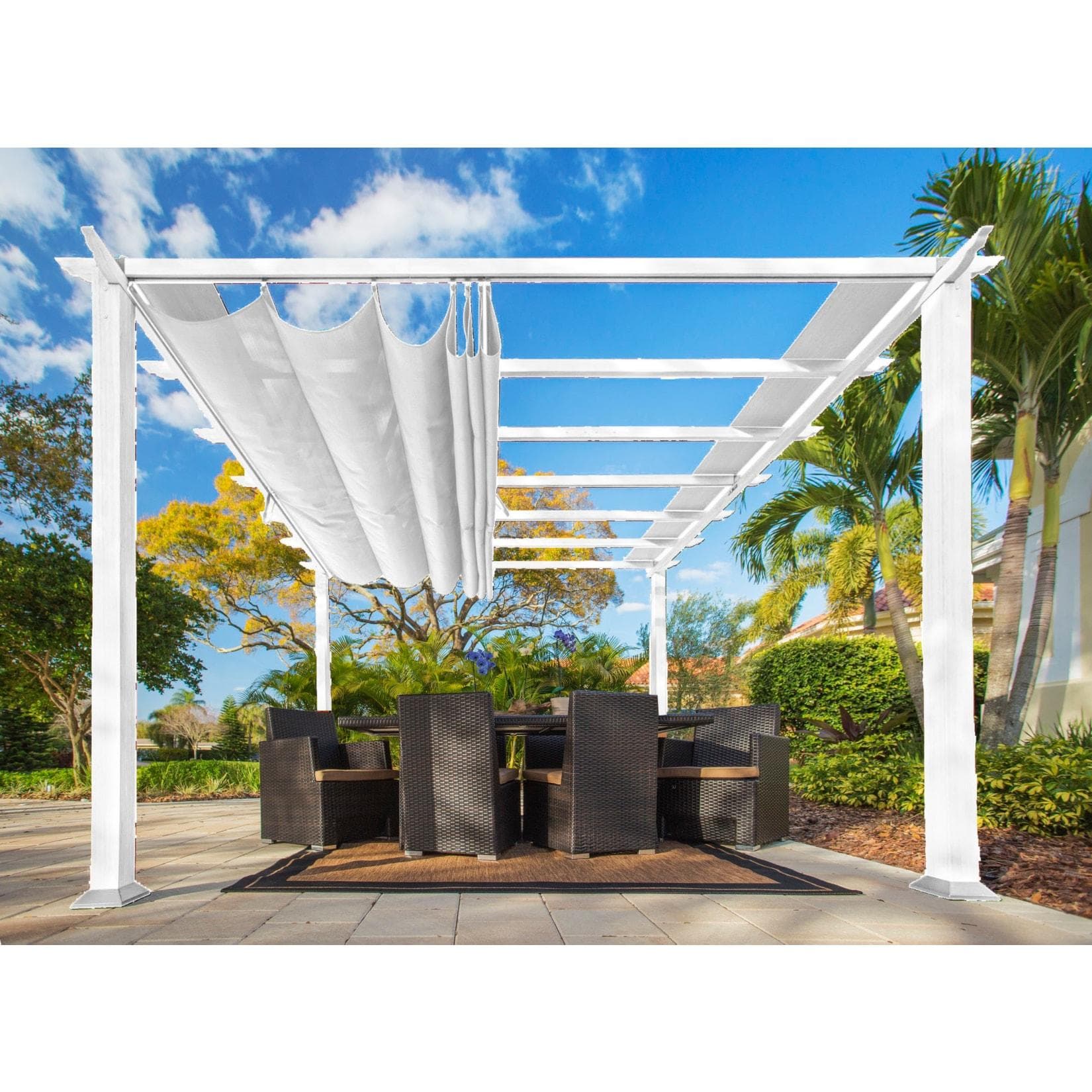 Quadratische Pergola aus Aluminium, Polyester und Nylon