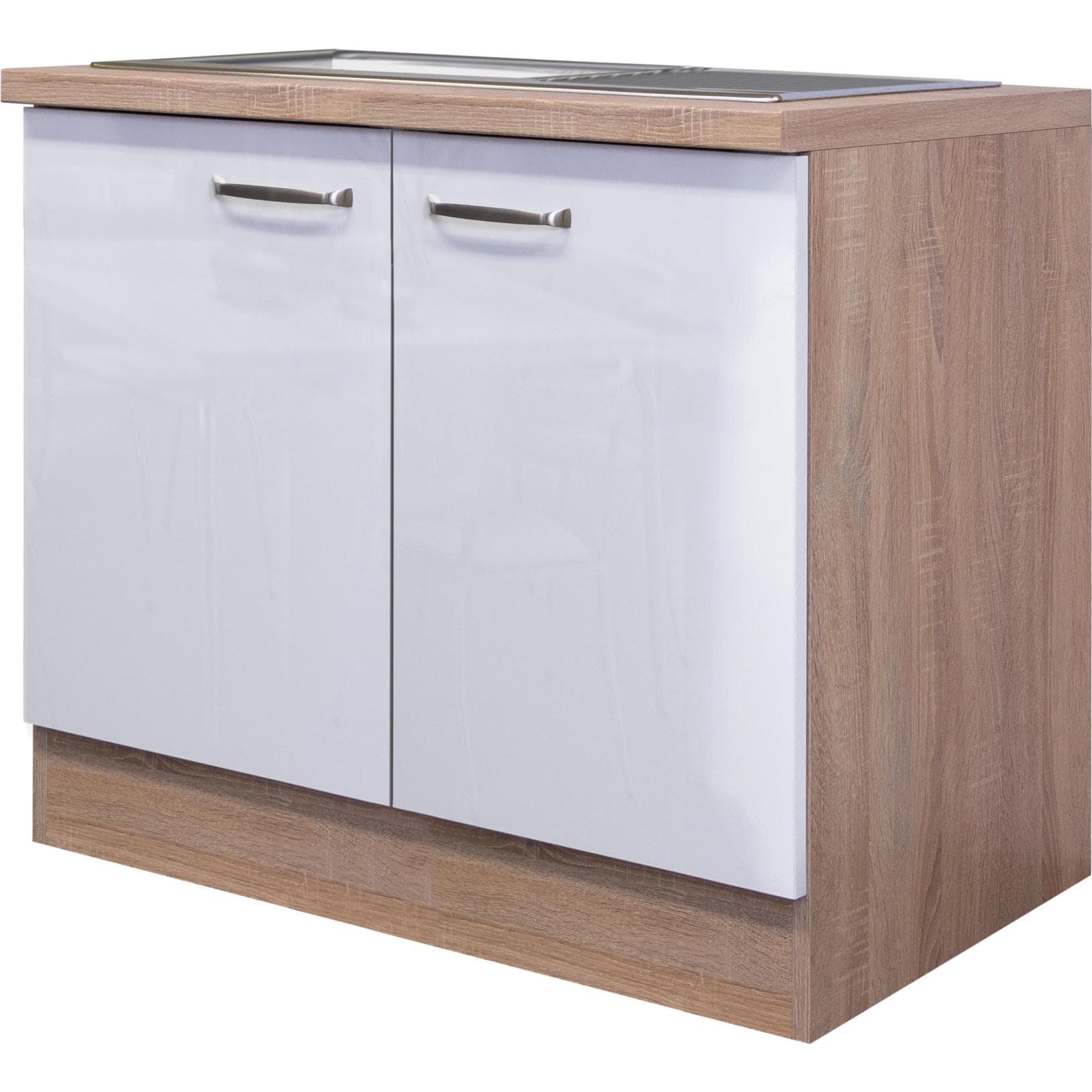 Flex-Well Spülenschrank Florenz mit Einbauspüle - Hochglanz & Bügelgriffe