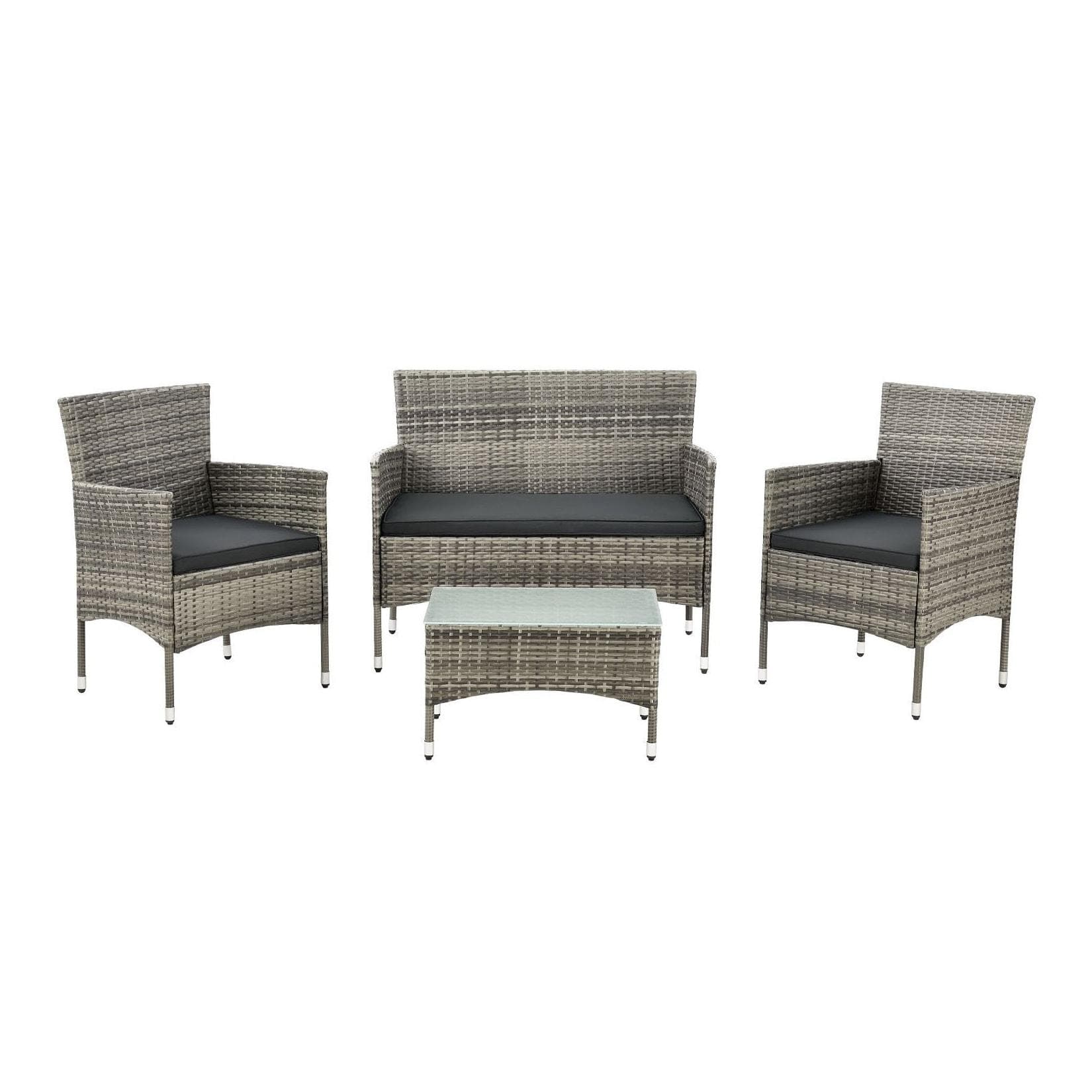 Juskys Gartenlounge-Set Fort Myers 4-tlg. Grau Polyrattan mit Kissen