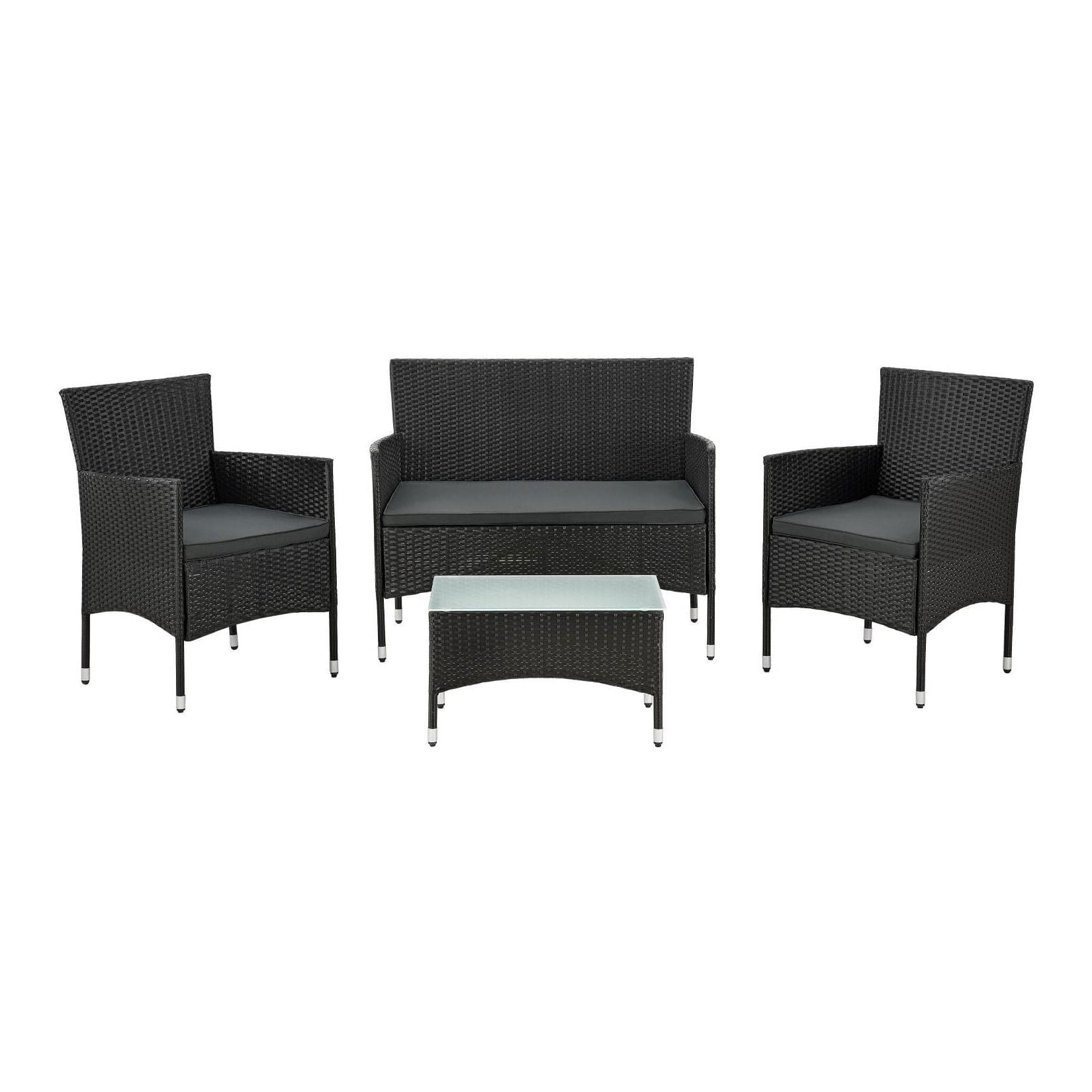 Juskys Gartenlounge-Set Fort Myers Schwarz Grau 4-tlg. Polyrattan