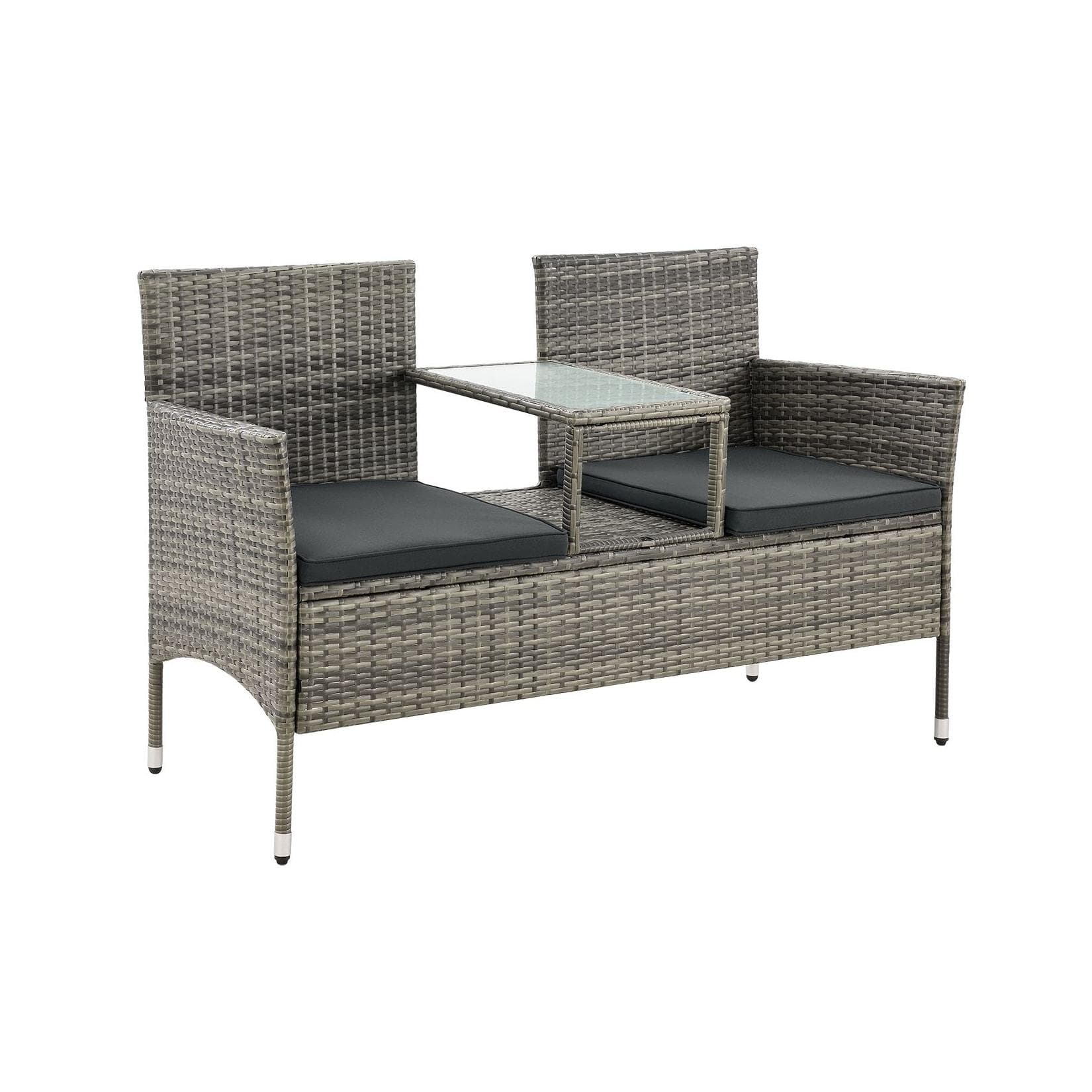 Juskys Balkonset Monaco 2-Sitzer Polyrattan Braun/Grau mit Tisch