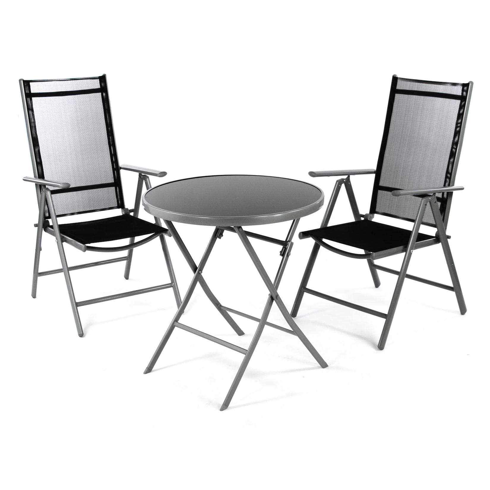 VCM 3-tlg. Gartenmöbelset Schwarz Klapptisch Stapelstühle