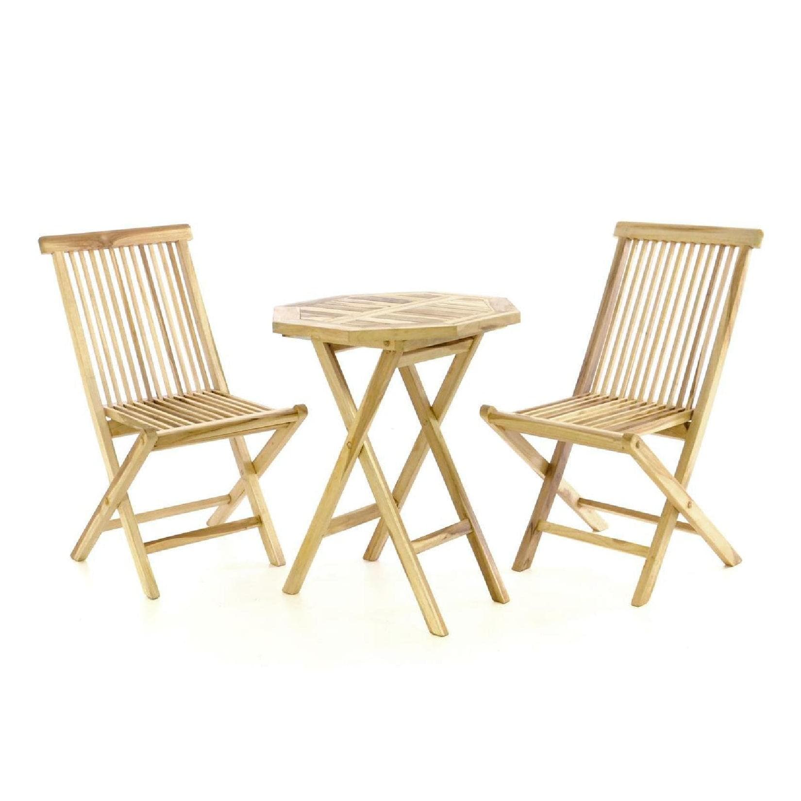 VCM Balkonset 3-tlg. Teak Holz Klappstuhl Garten-Set 60 cm