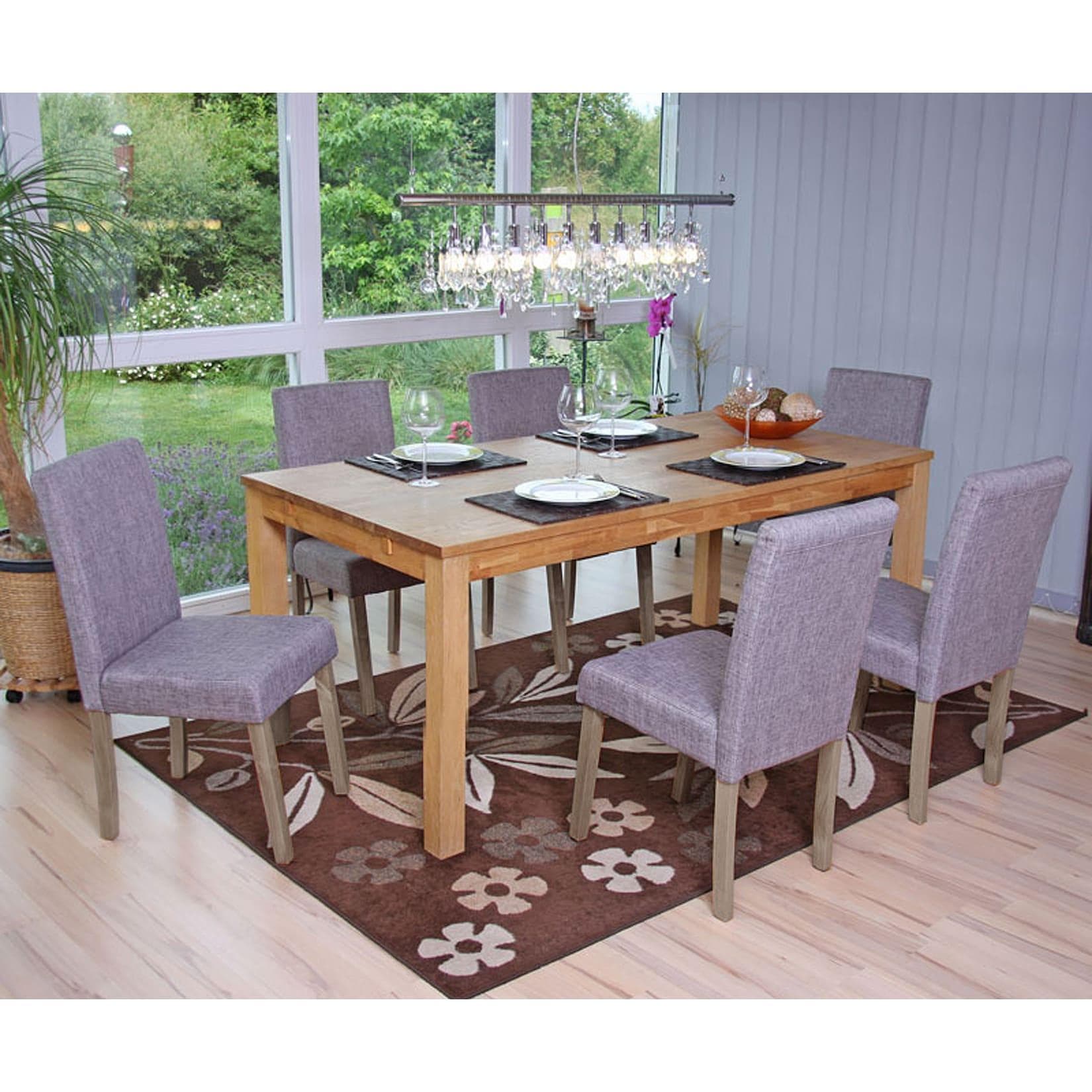 MCW 6er-Set Esszimmerstuhl Littau Grau Textil Eiche-Optik