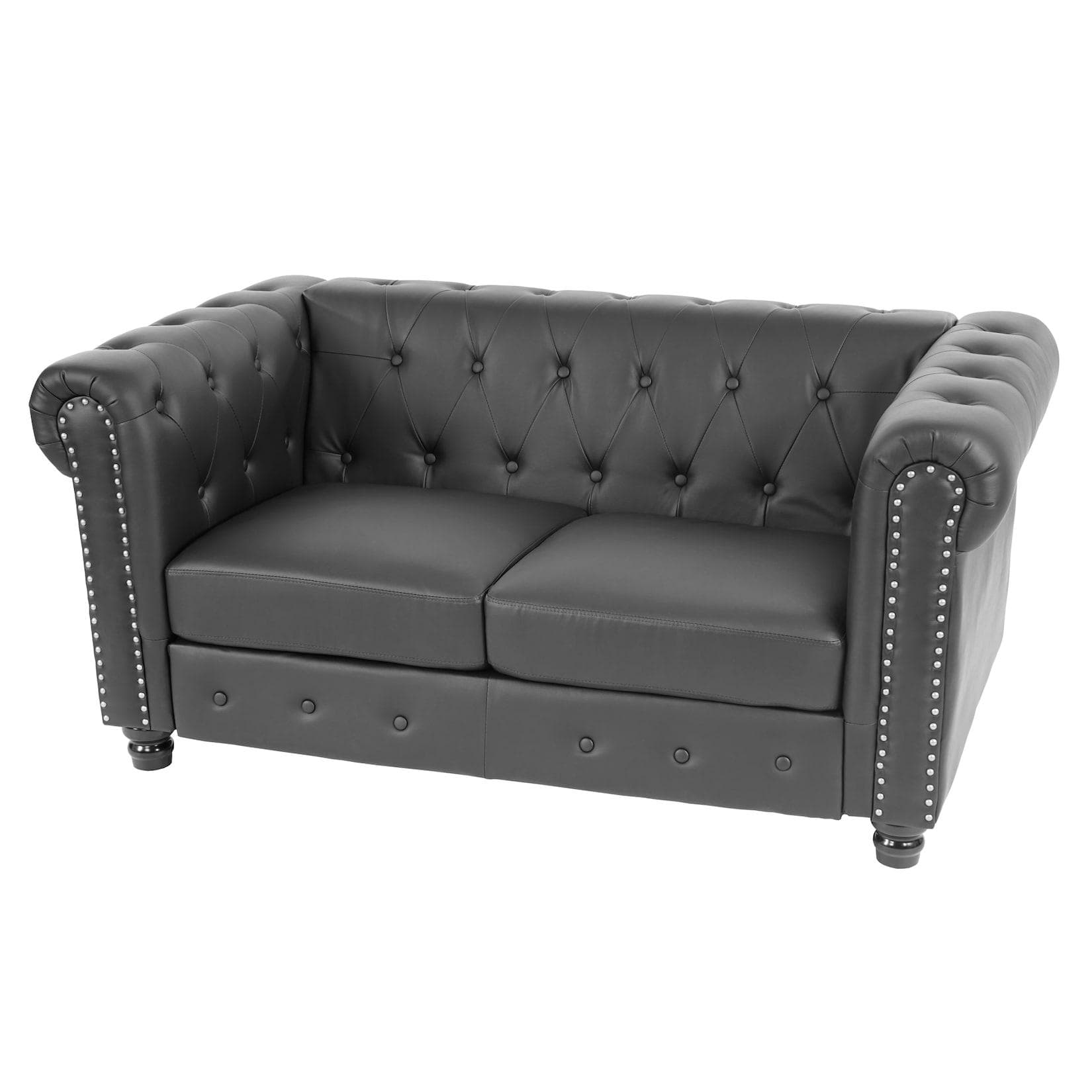 MCW Luxus 2er Sofa Chesterfield Schwarz Kunstleder 160cm