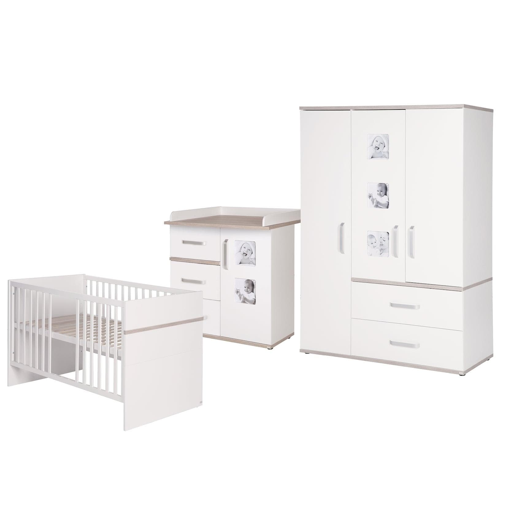 Schönes Babyzimmer-Set mit Gitterbett, Wickelkommode & Kleiderschrank
