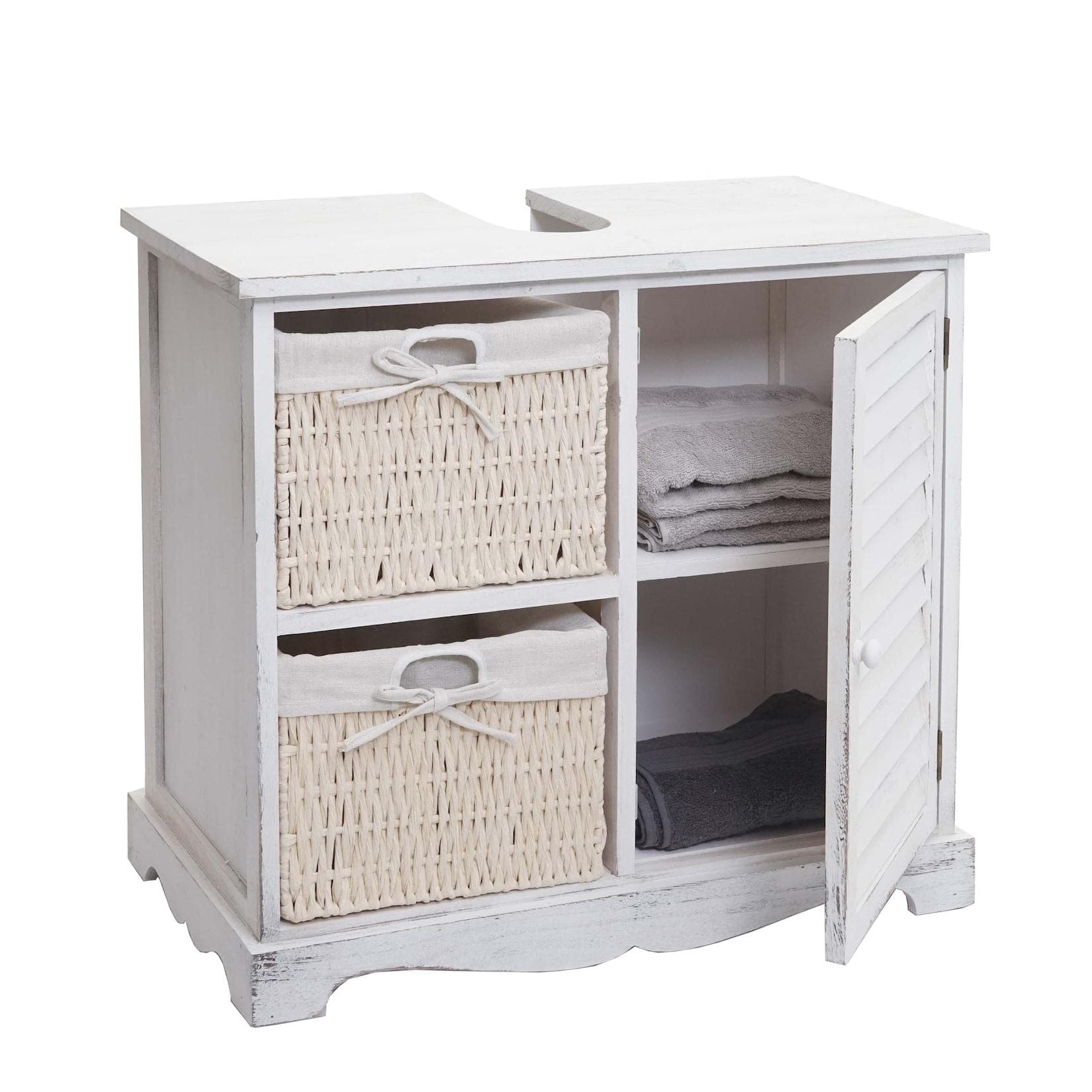MCW Waschbeckenunterschrank Shabby Weiß Massivholz Badmöbel