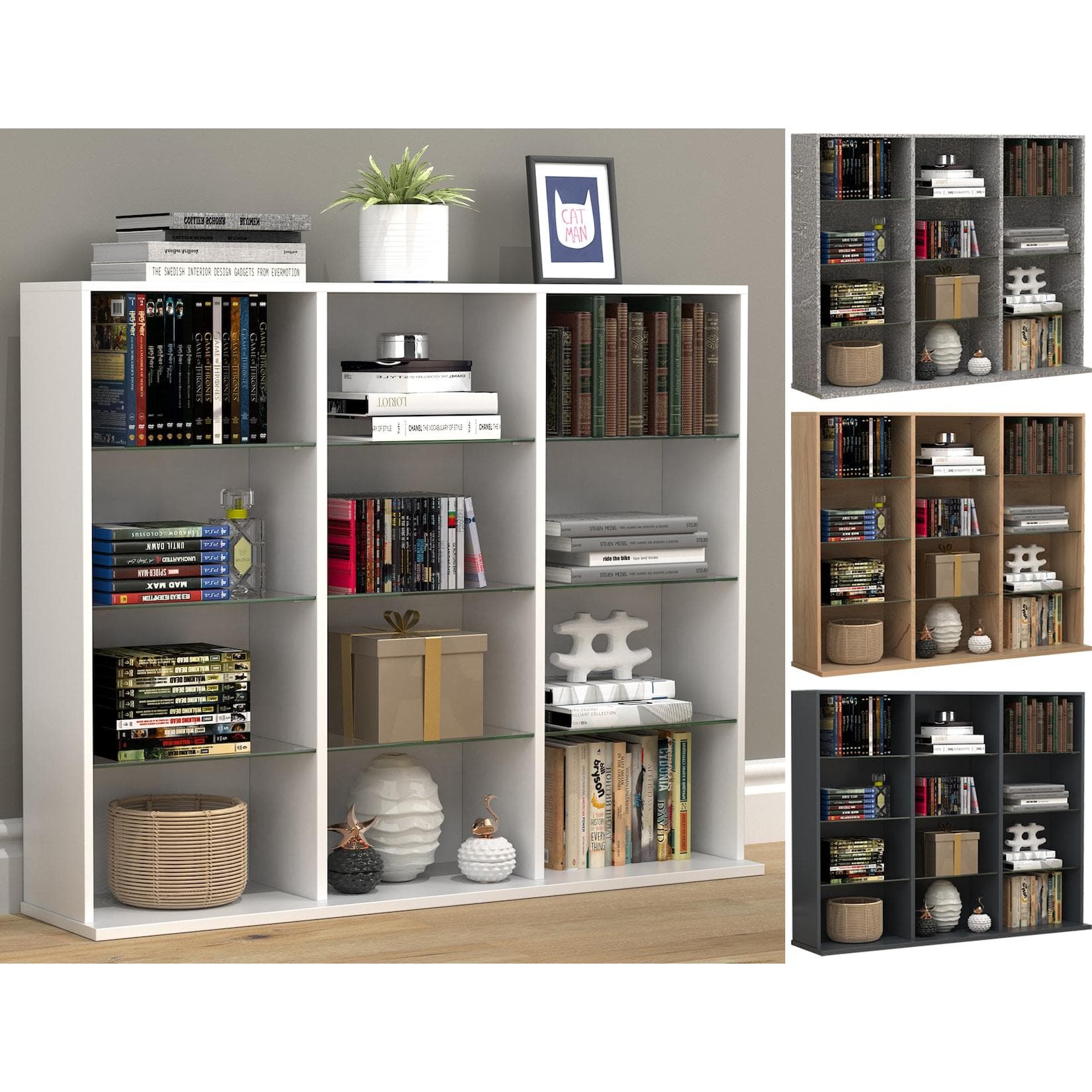 Holz-CD/DVD-Regal mit Bücherfunktion