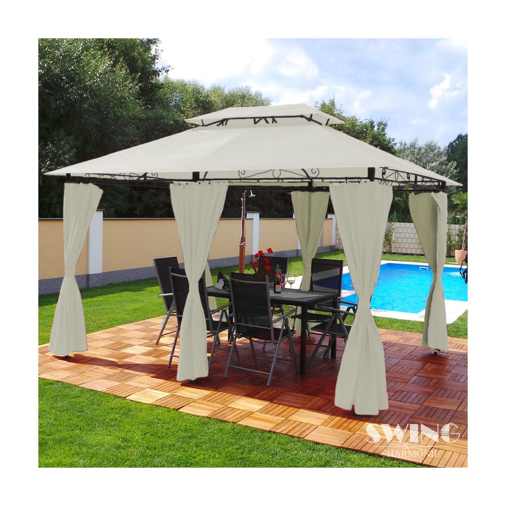 Swing&Harmonie Luxus LED Pavillon 3x4m Minzo Creme
