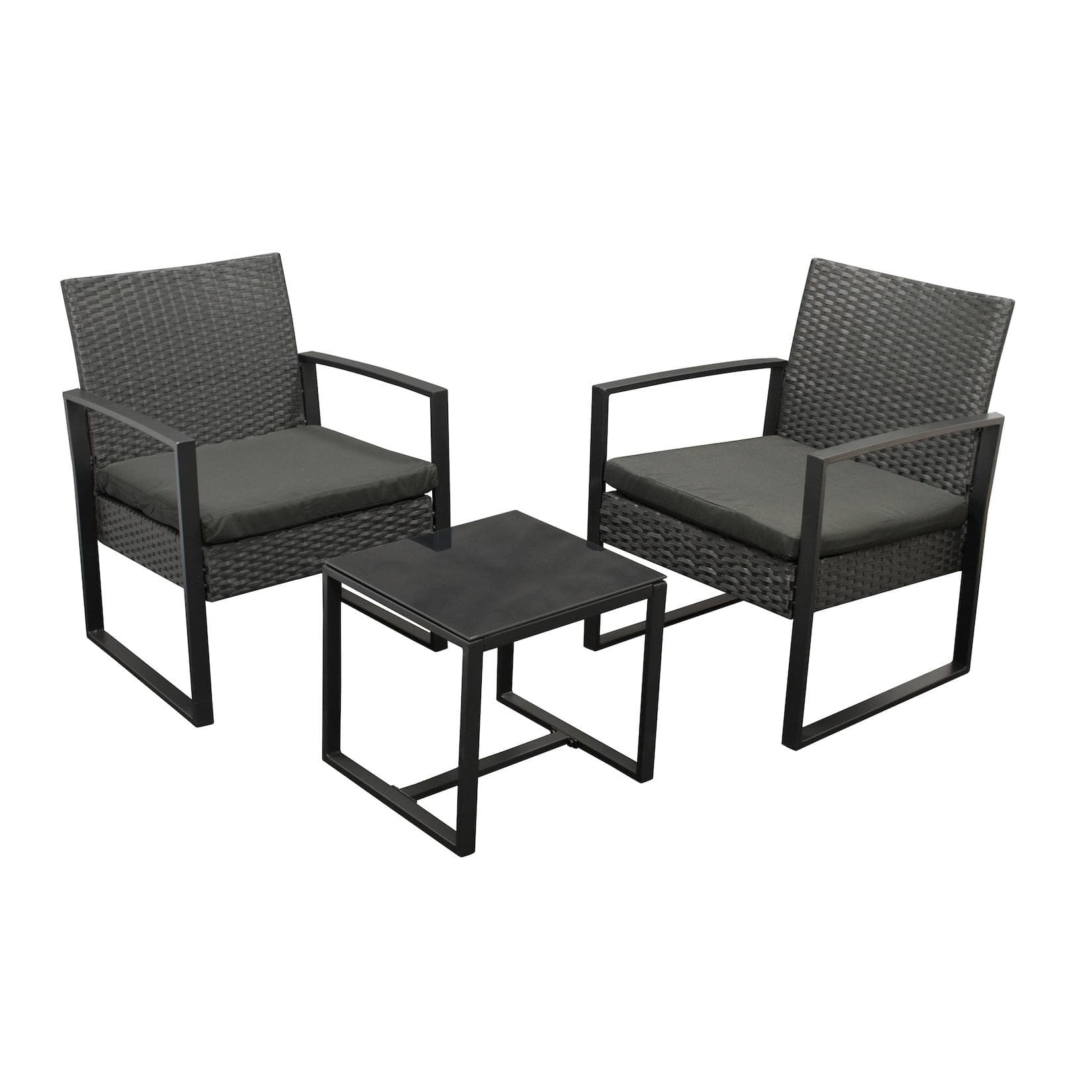 DEGAMO Garnitur MALTA 3-teilig Metall schwarz Polyrattan mit Polstern
