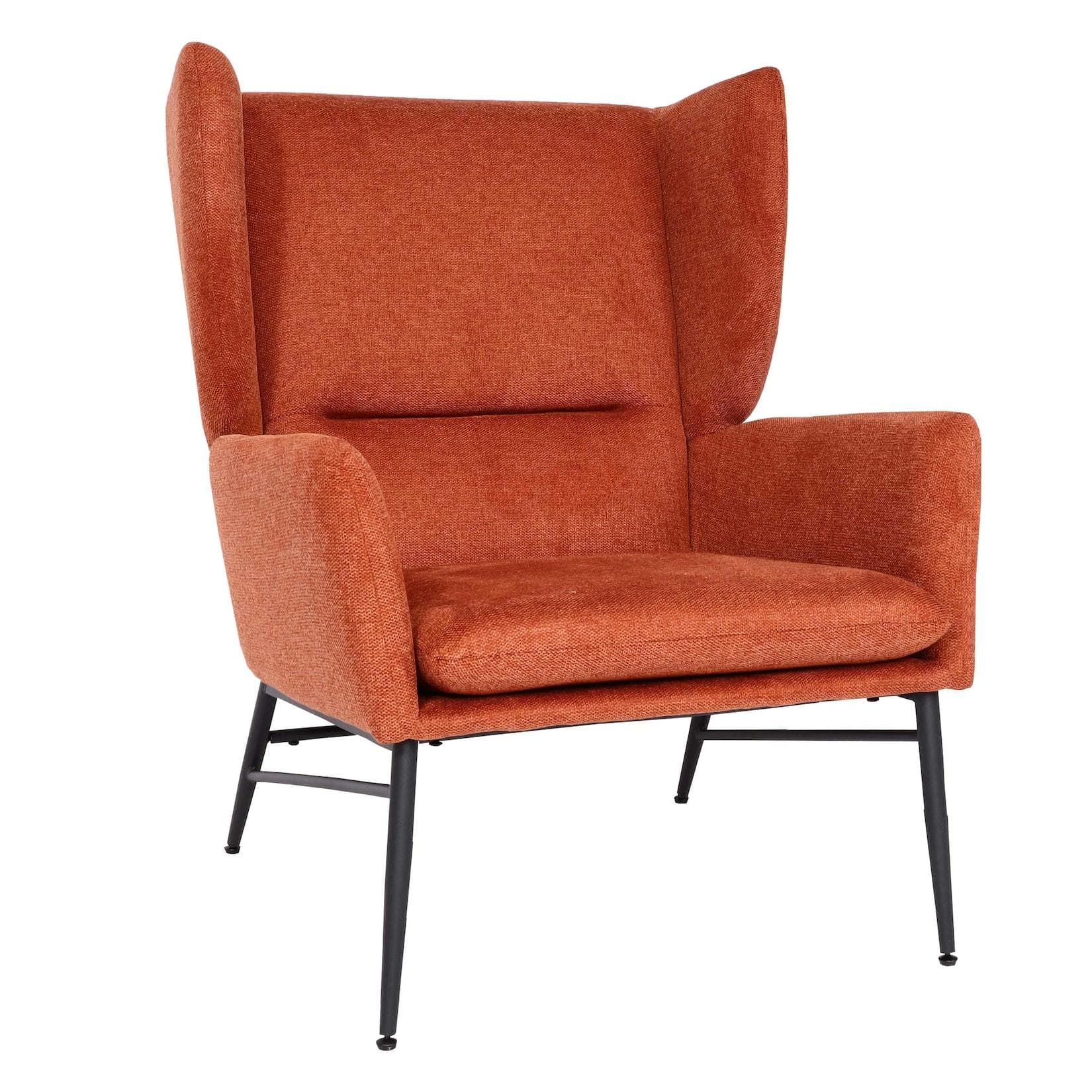 Lounge-Sessel MCW-L62 Ohrensessel Terracotta-Braun Stoff Metall