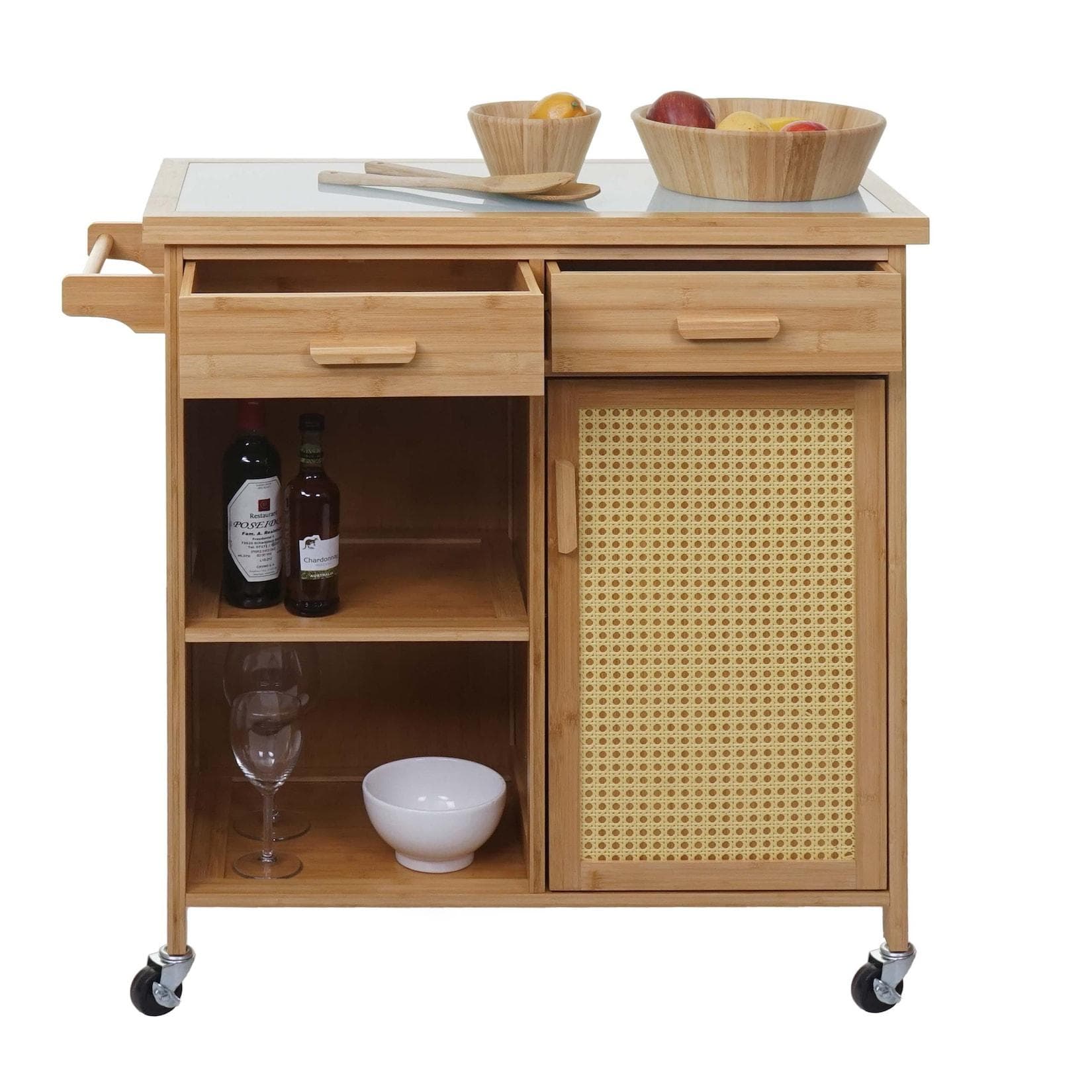 MCW Servierwagen Bambus Braun mit Griff und Schublade