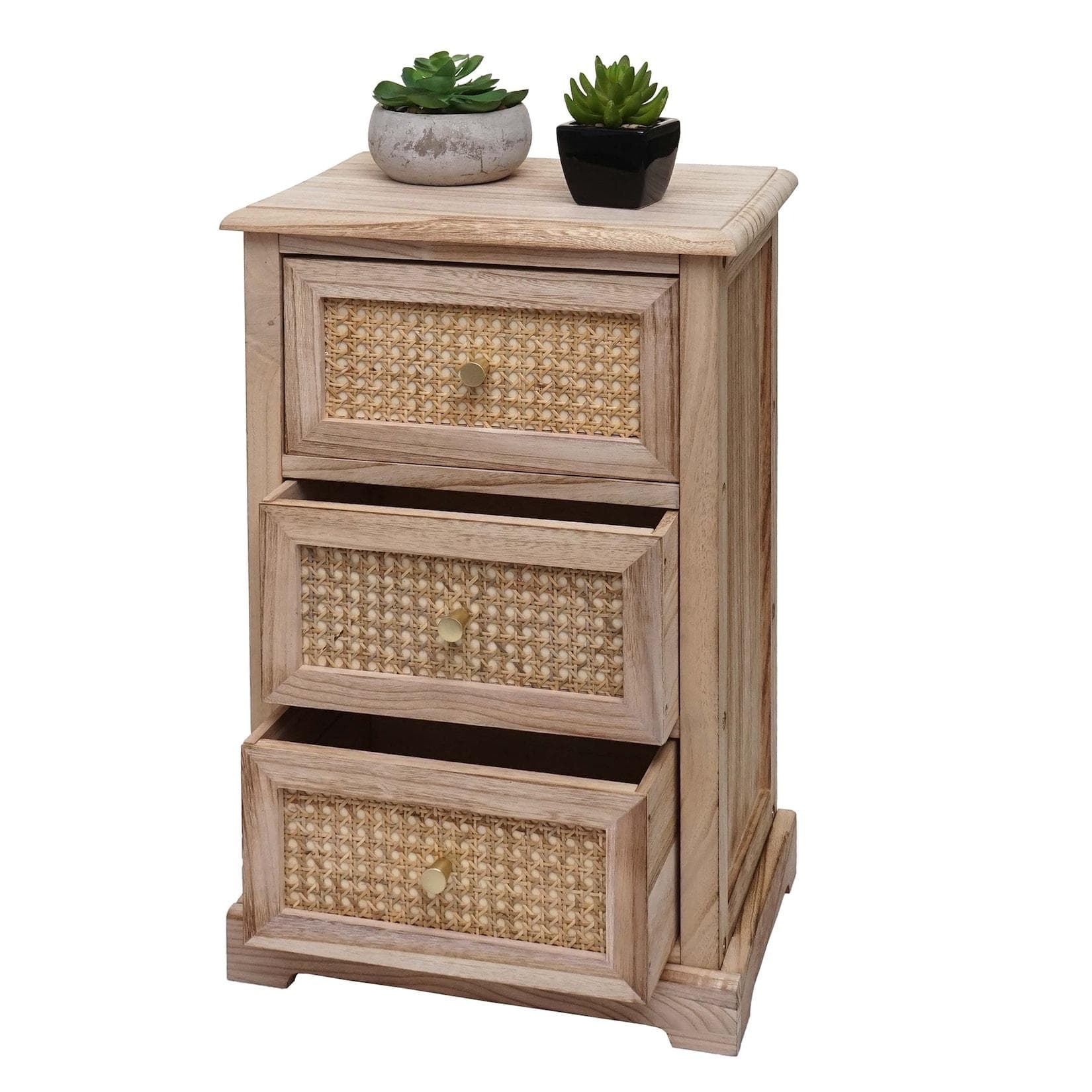 MCW Kommode Schubladenschrank Holz Rattan Naturfarben