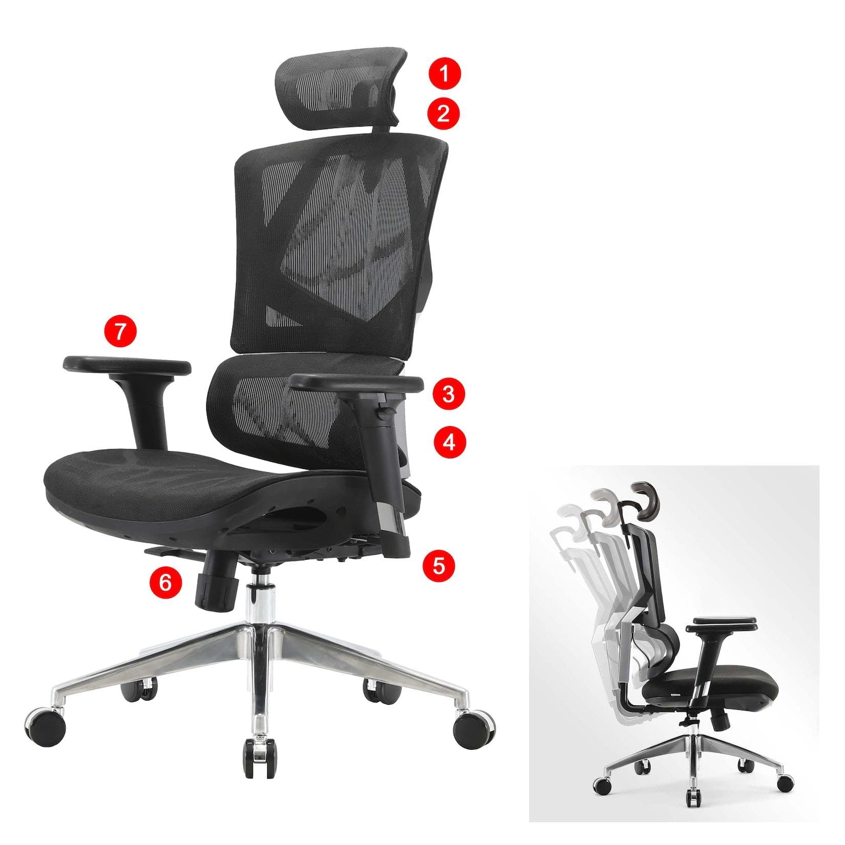 Bürostuhl MCW-J89 Schreibtischstuhl Ergonomisch Lordosenstütze 3D-Armlehnen Mesh Schwarz
