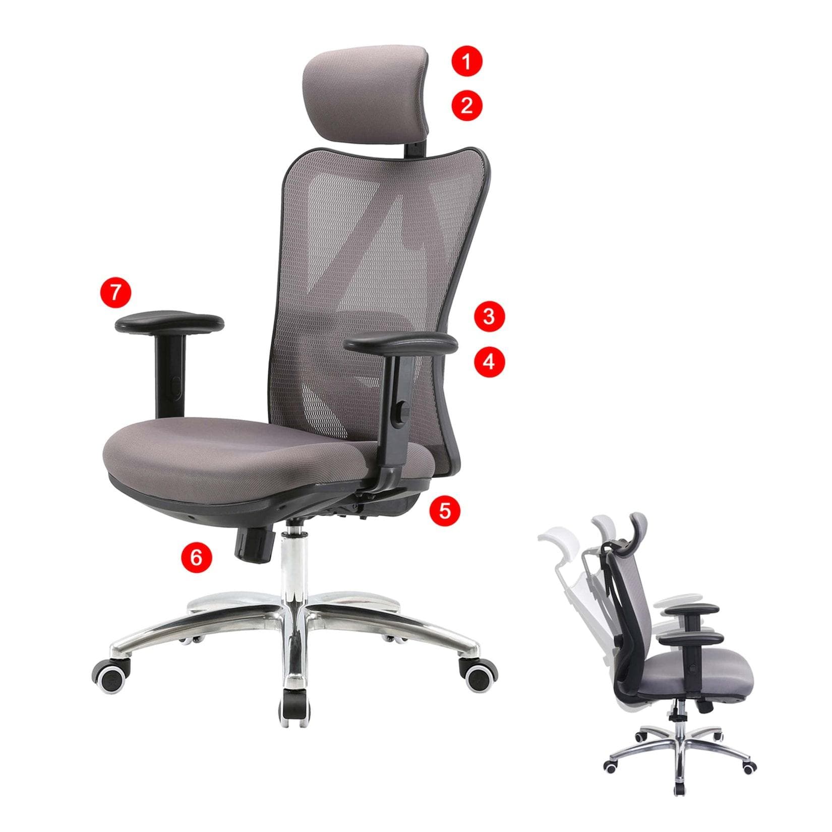 Bürostuhl MCW-J86, Schreibtischstuhl, ergonomisch, verstellbare Lordosenstütze 150kg belastbar, grau