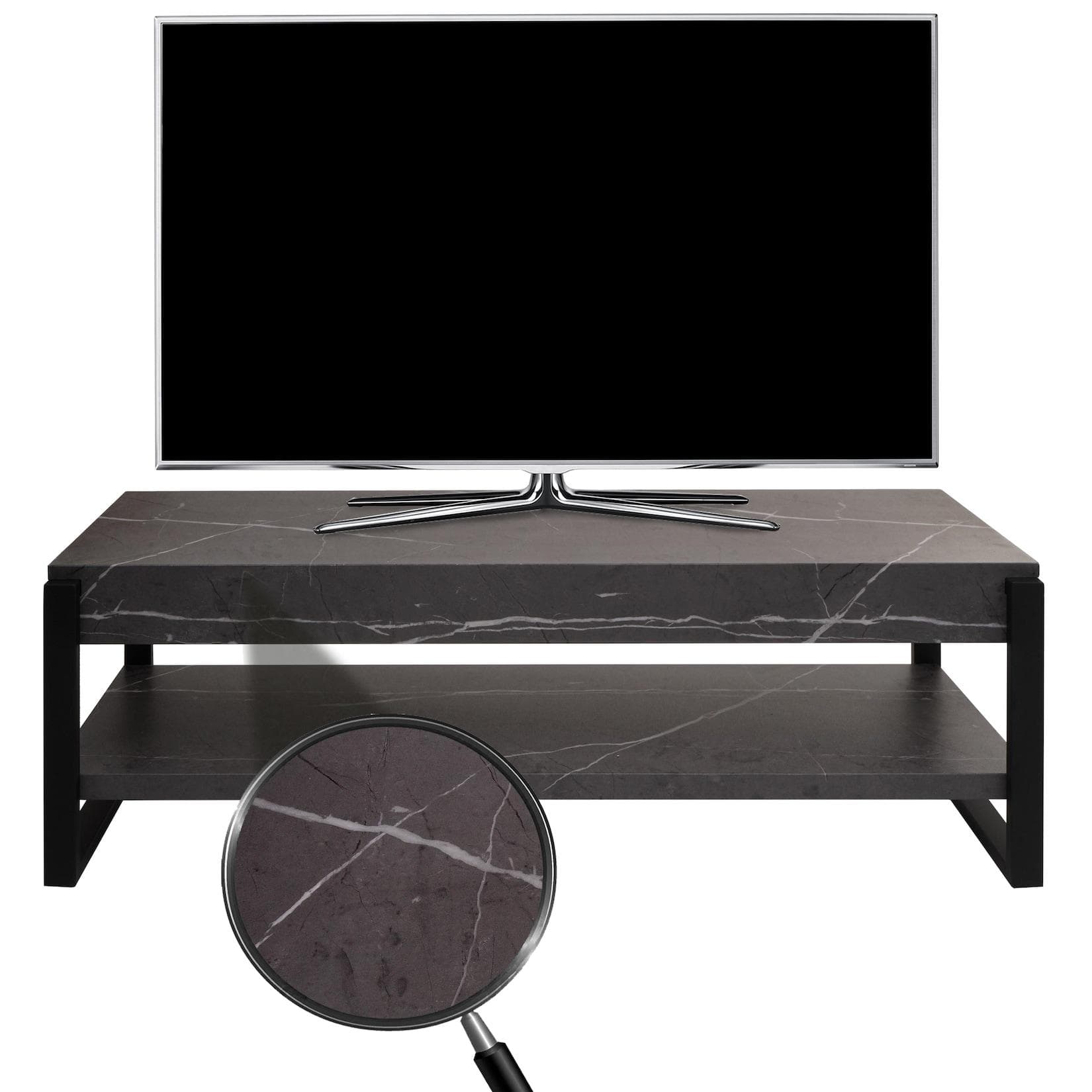 MCW TV-Rack MCW-L53 Lowboard TV-Tisch Marmor-Optik Grau Metall
