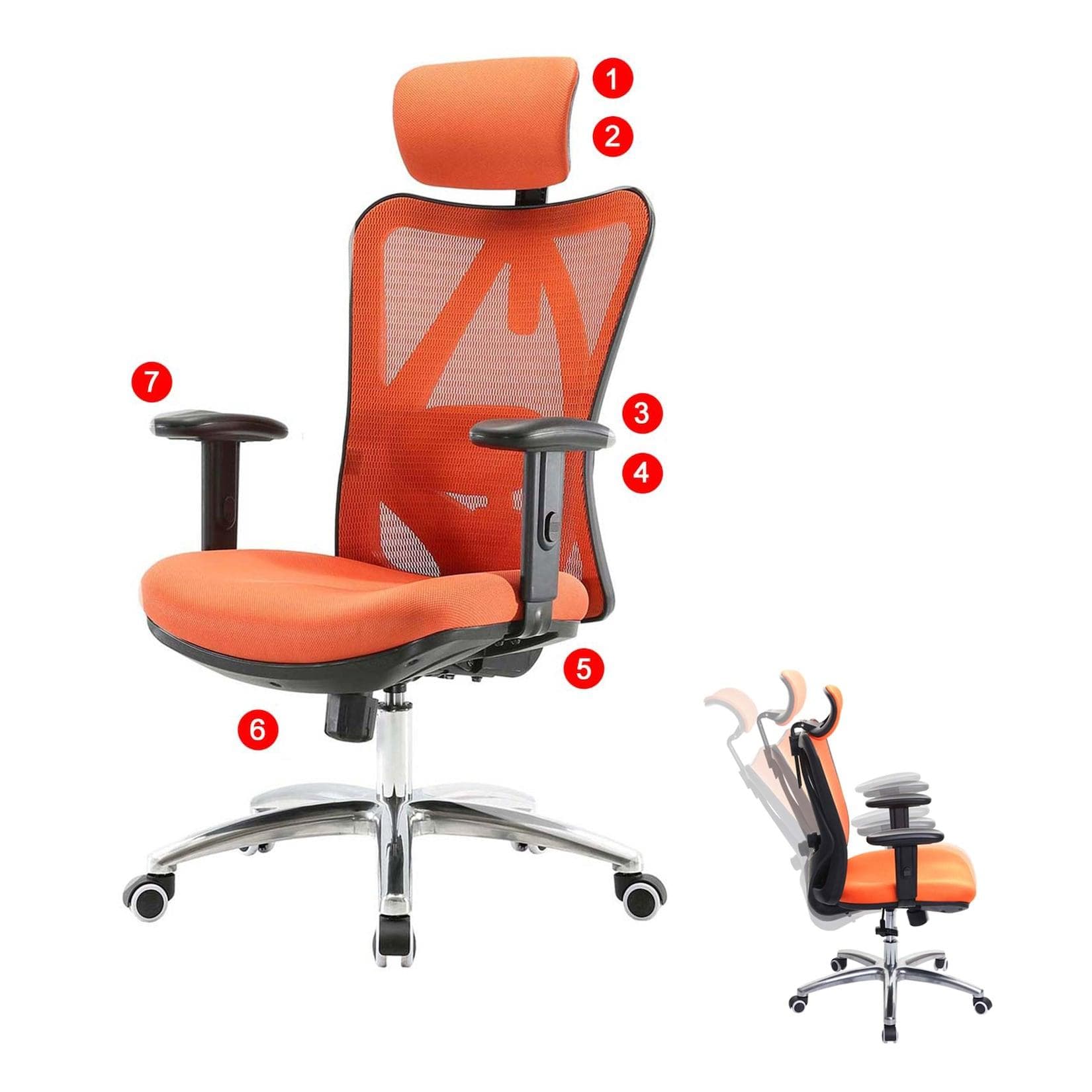 Bürostuhl MCW-J86 Schreibtischstuhl Ergonomisch Verstellbare Lordosenstütze 150kg Belastbar Orange