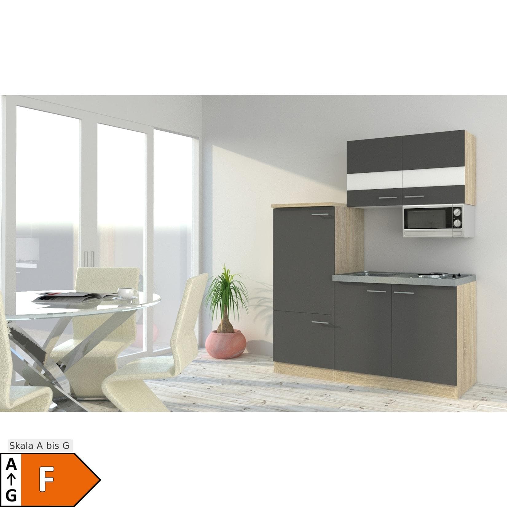 Respekta Economy Küchenzeile 160 cm Grau mit Mikrowelle