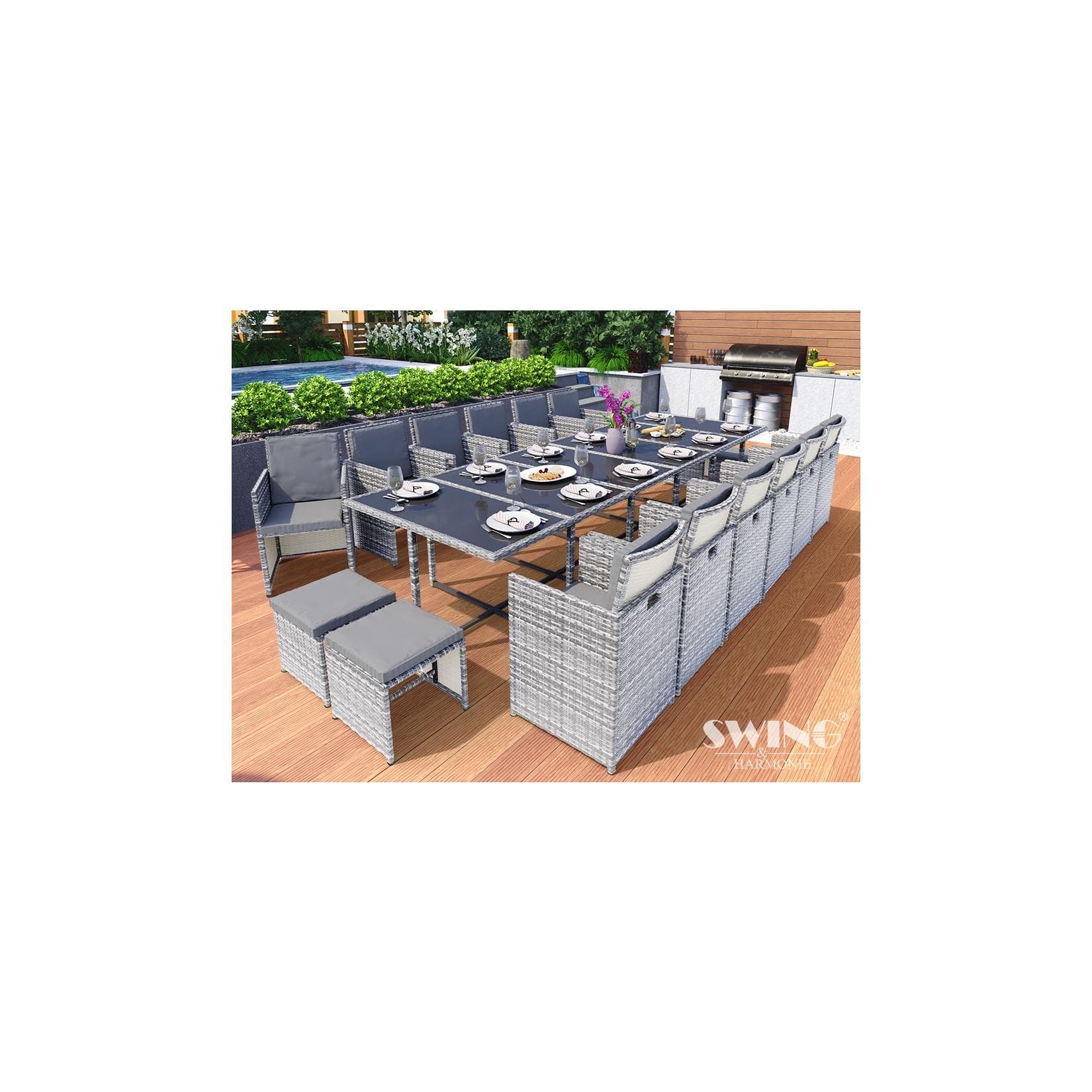 Swing&Harmonie Vegas 17-tlg. Polyrattan Sitzgruppe Grau