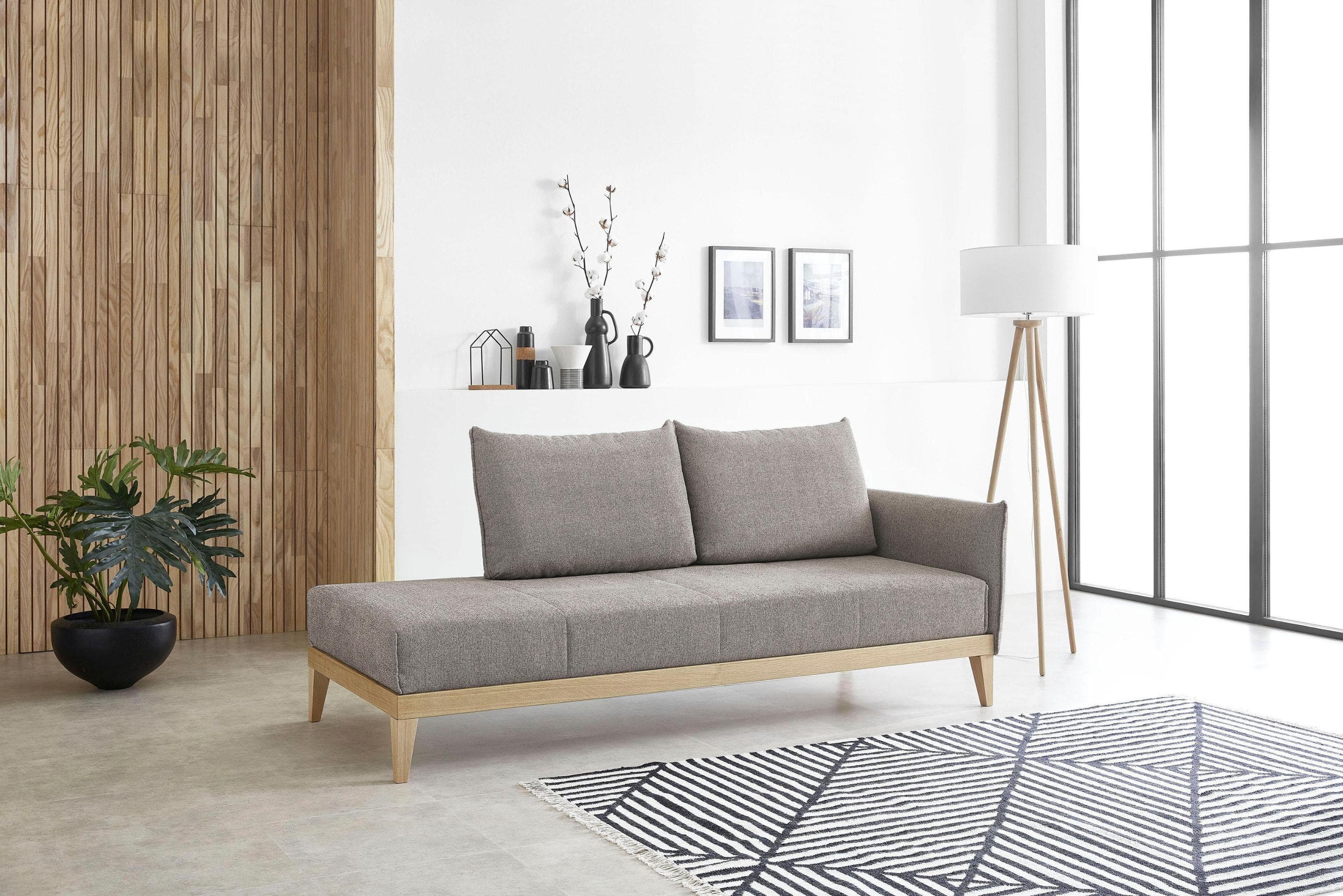 BALI Lykke Chaiselongue Beige Recamiere rechts mit Chenille-Bezug
