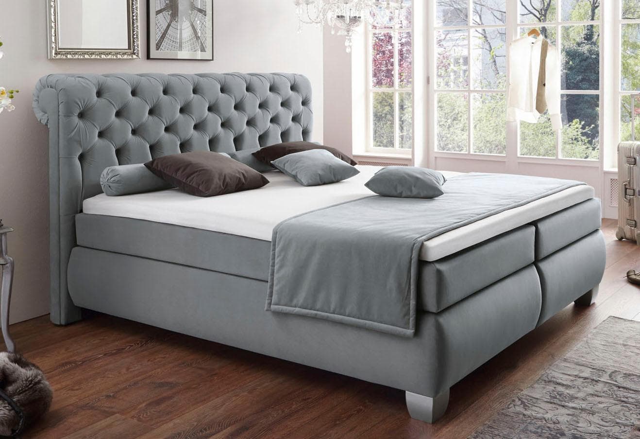 Boxspringbett HAPO Hellgrau Samt 180x200 cm