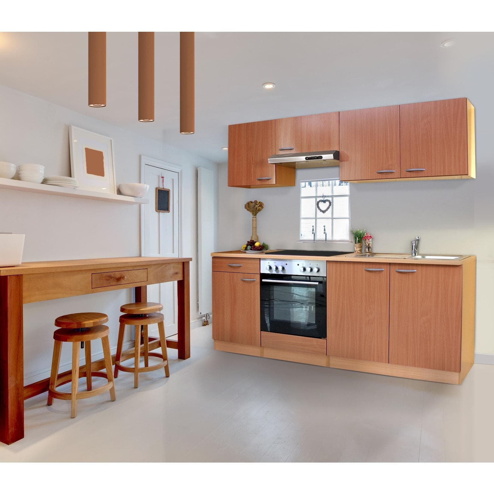 Respekta Küchenzeile 210 cm Buche Nachbildung