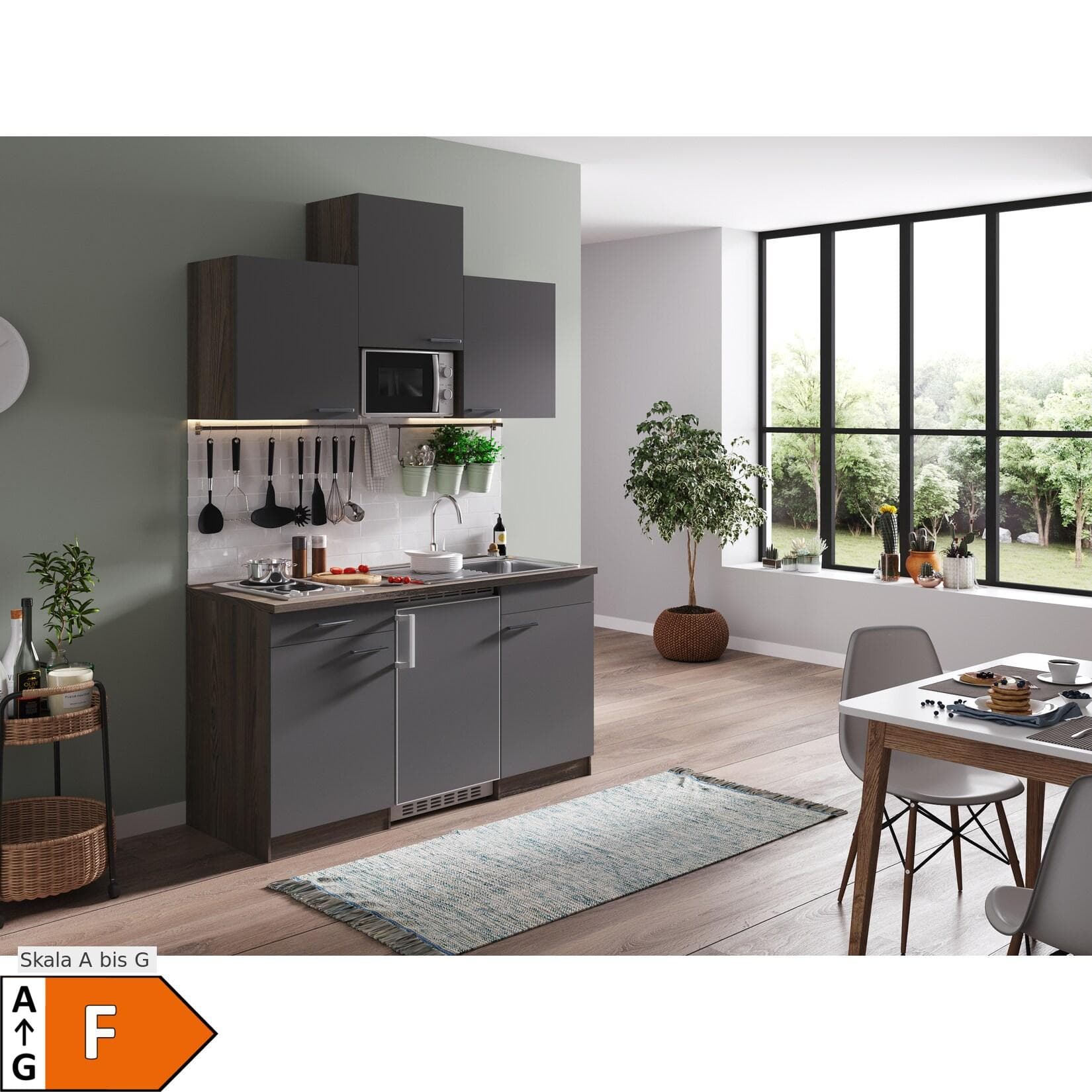 Respekta Küchenzeile 150 cm Grau-Eiche York Nachbildung