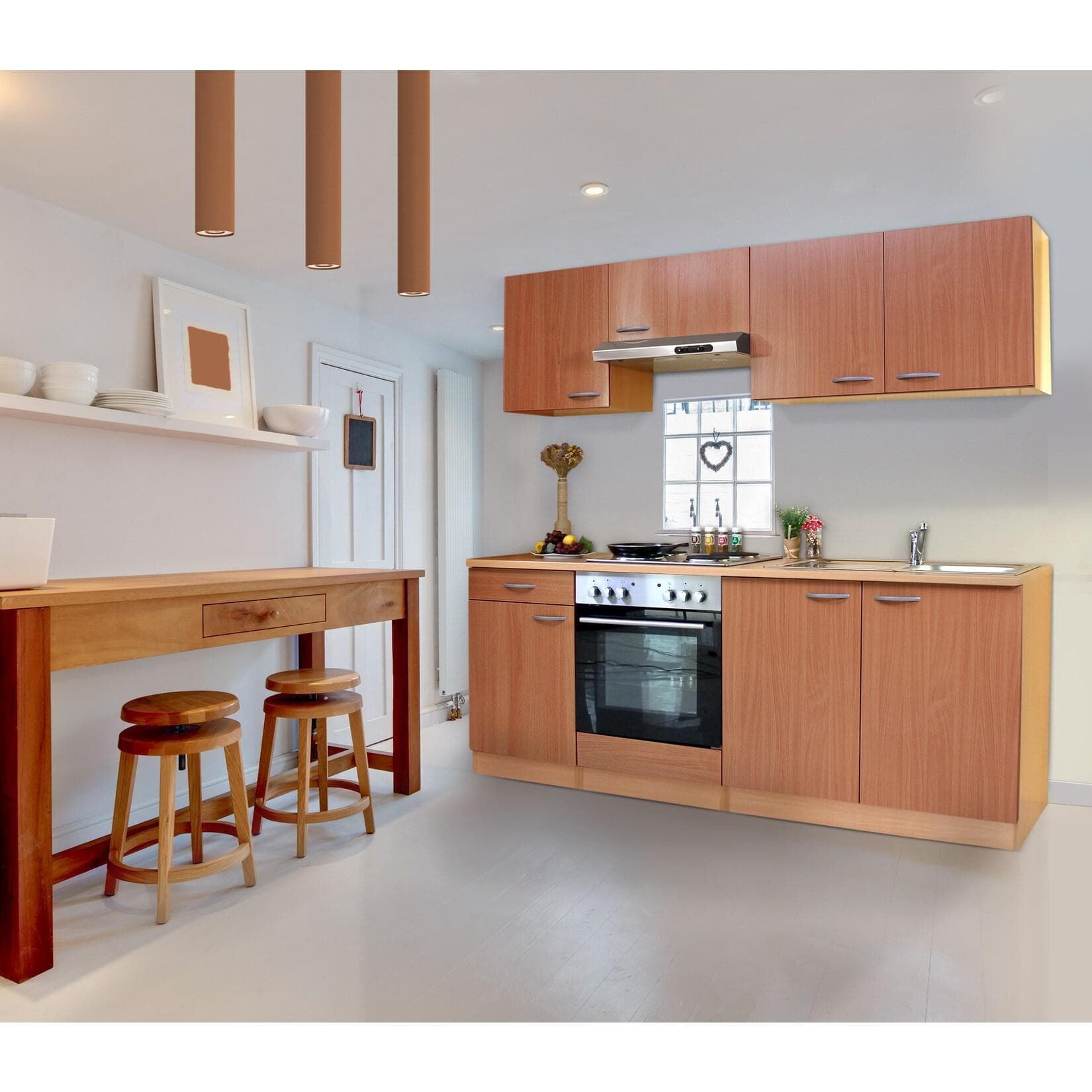 Respekta Küchenzeile 210 cm Buche Nachbildung