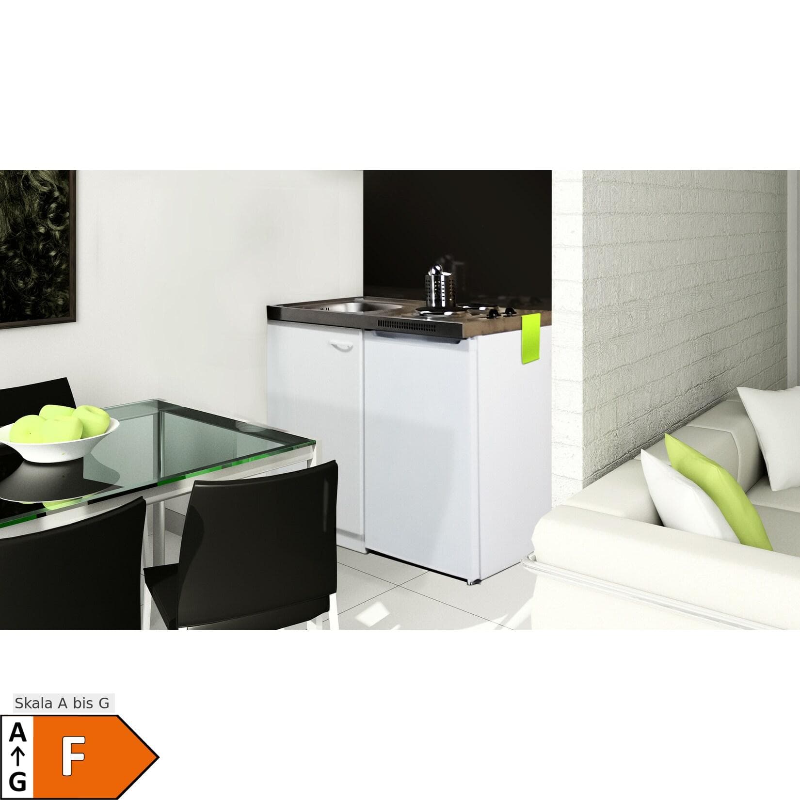 Respekta Miniküche PANTRY100SV Weiß mit 2-Platten-Kochfeld