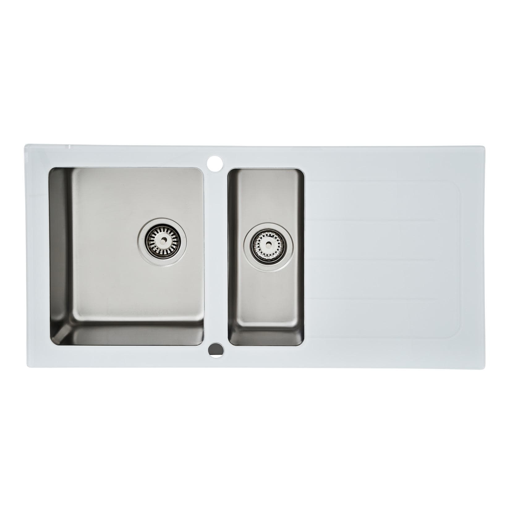 Respekta Einbauspüle New York Weiß Glas Stahl