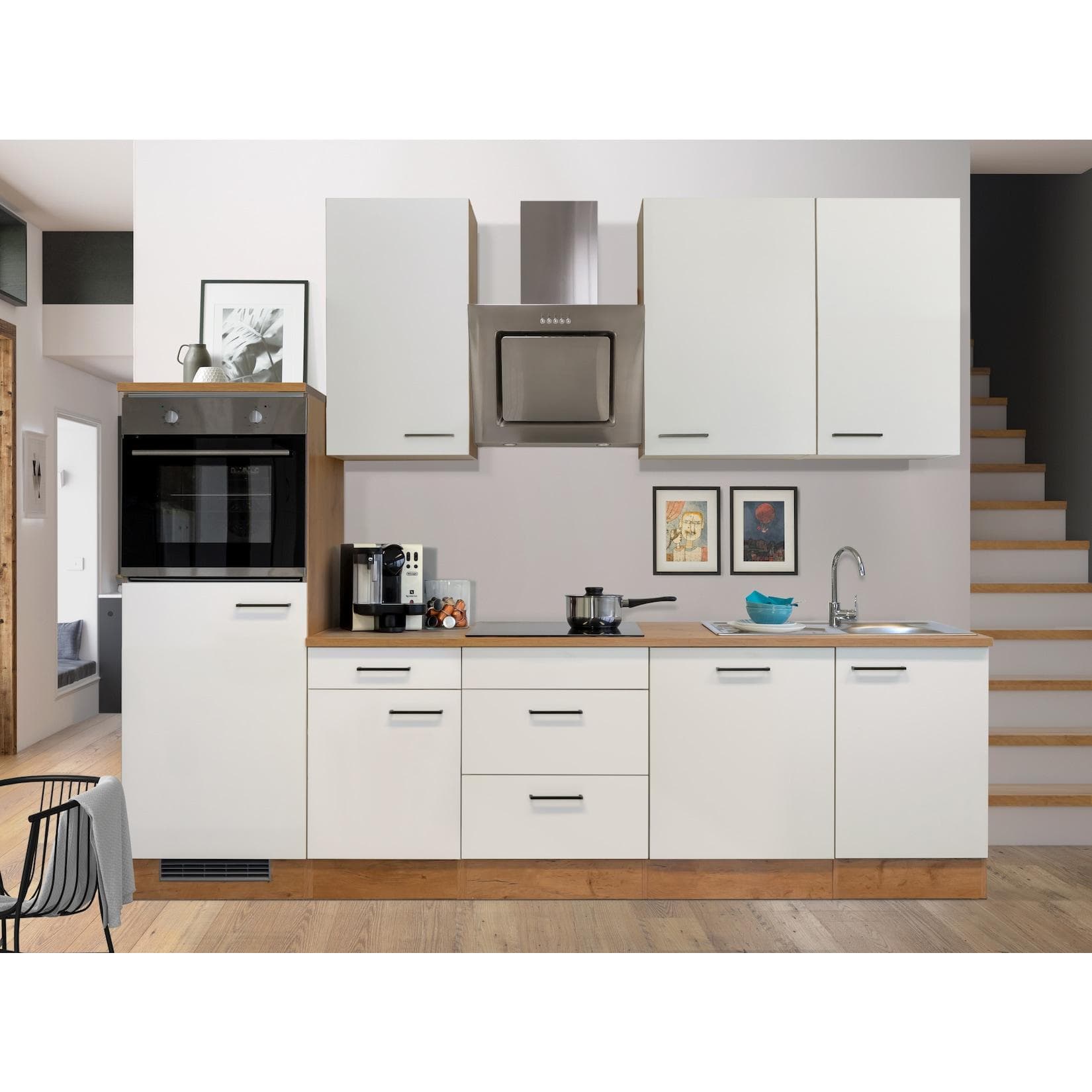 FLEX-WELL Küchenzeile Vintea Weiß Lancelot Oak mit E-Geräten