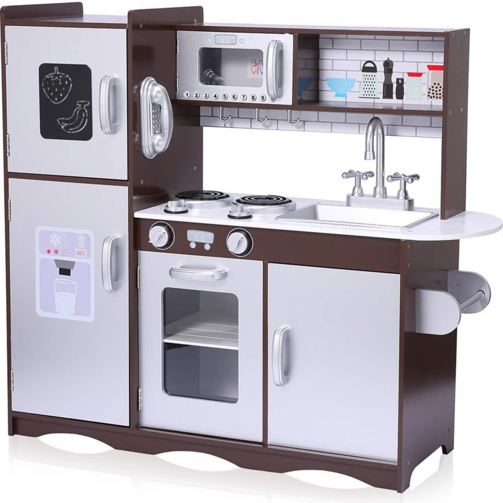 Baby Vivo Kinderküche Holz Braun Spielküche mit Tafel