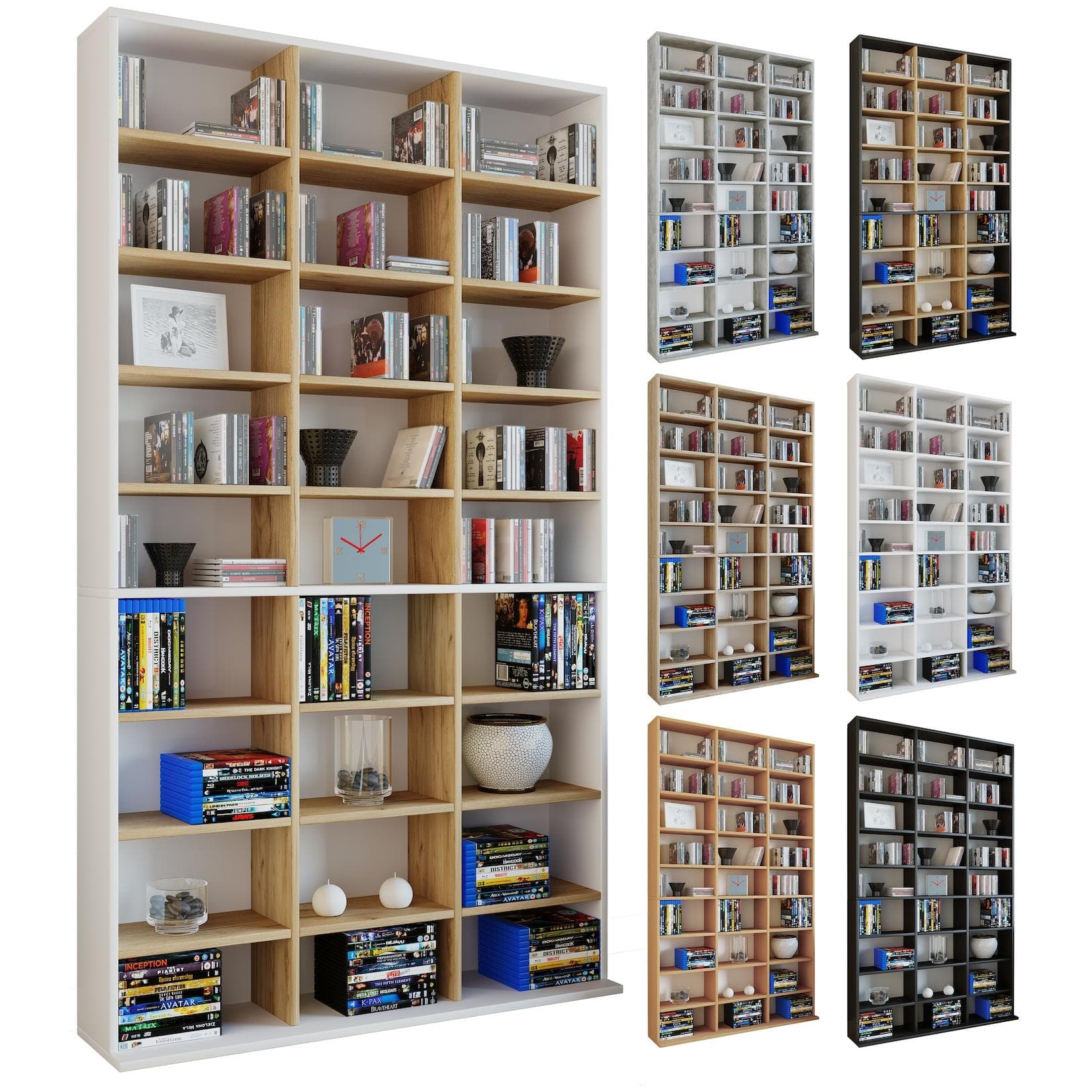 VCM Standregal Megosa XL Anthrazit Honig-Eiche CD DVD Bücherregal