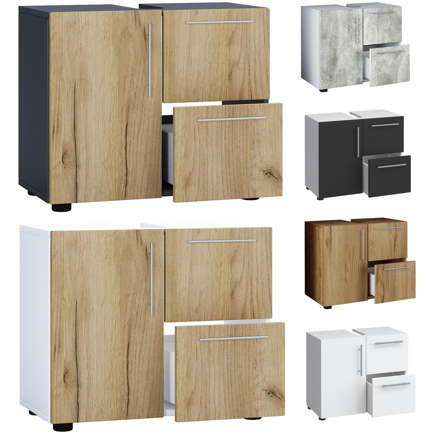 VCM Waschbeckenschrank Flandu Holz Badunterschrank Braun Grau